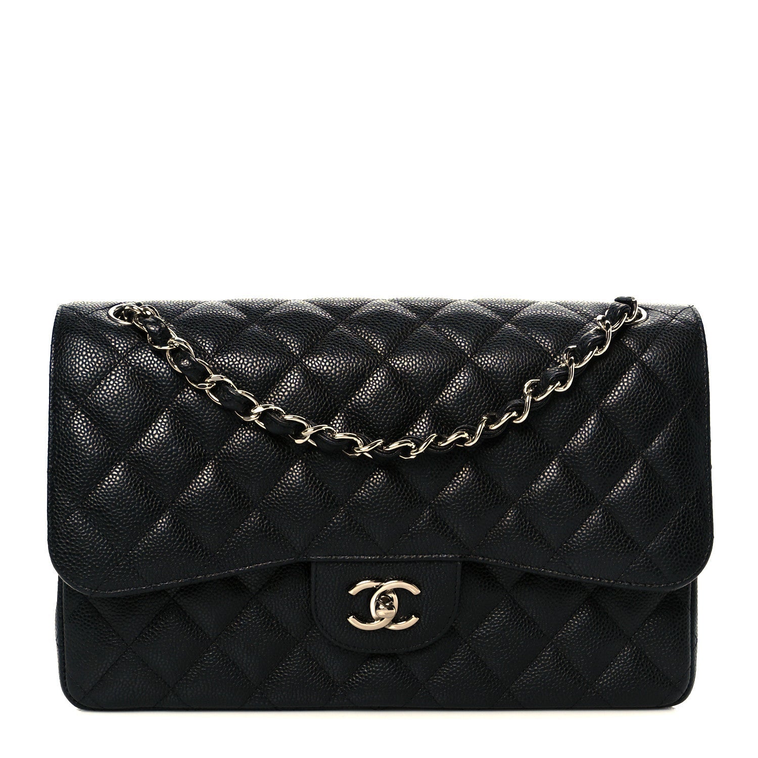 Caviar Quilted Jumbo Double Flap Black