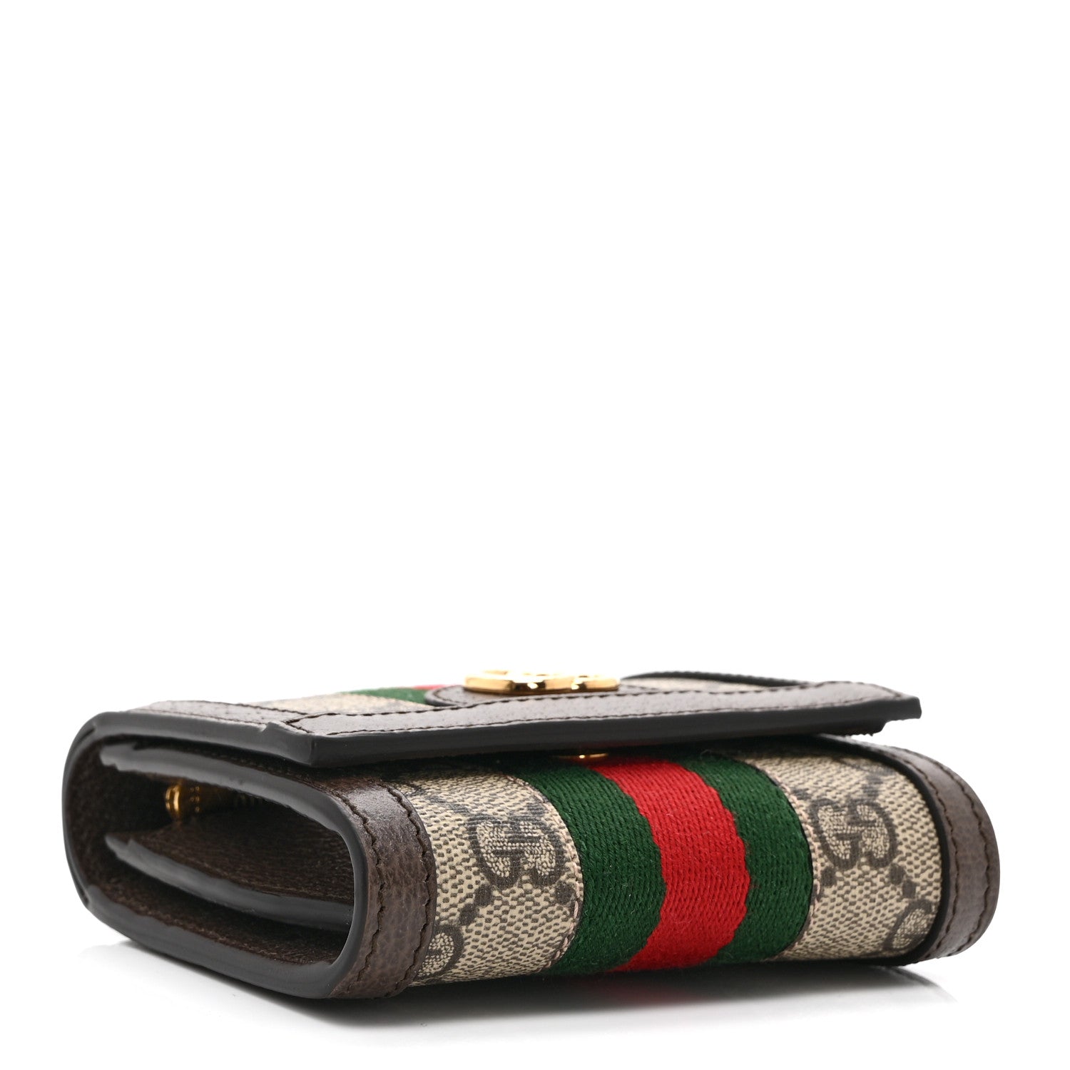 GG Supreme Monogram Textured Calfskin Web Ophidia Card Case Wallet Beige Ebony New Acero