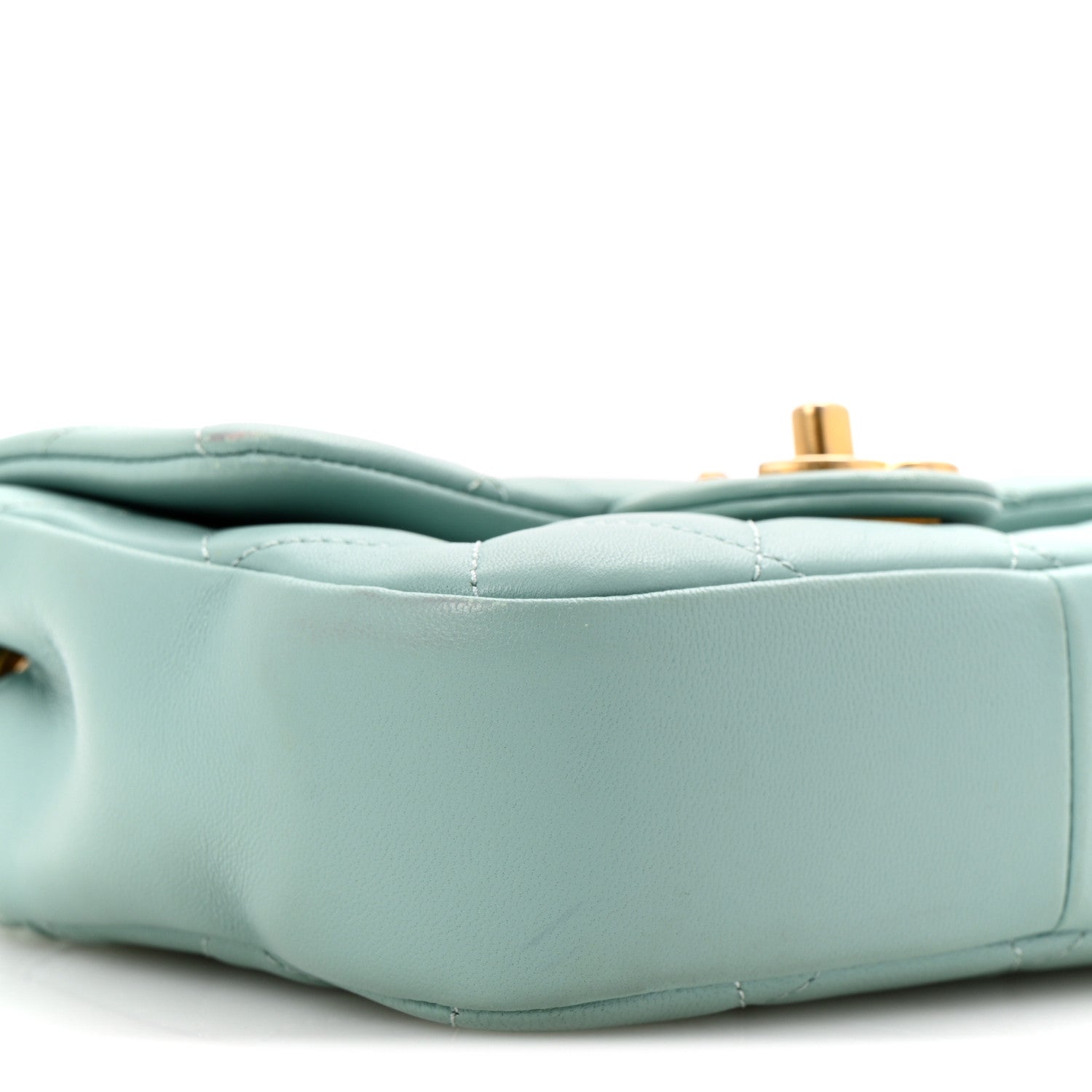 Lambskin Quilted Small Circular Handle Bag Blue