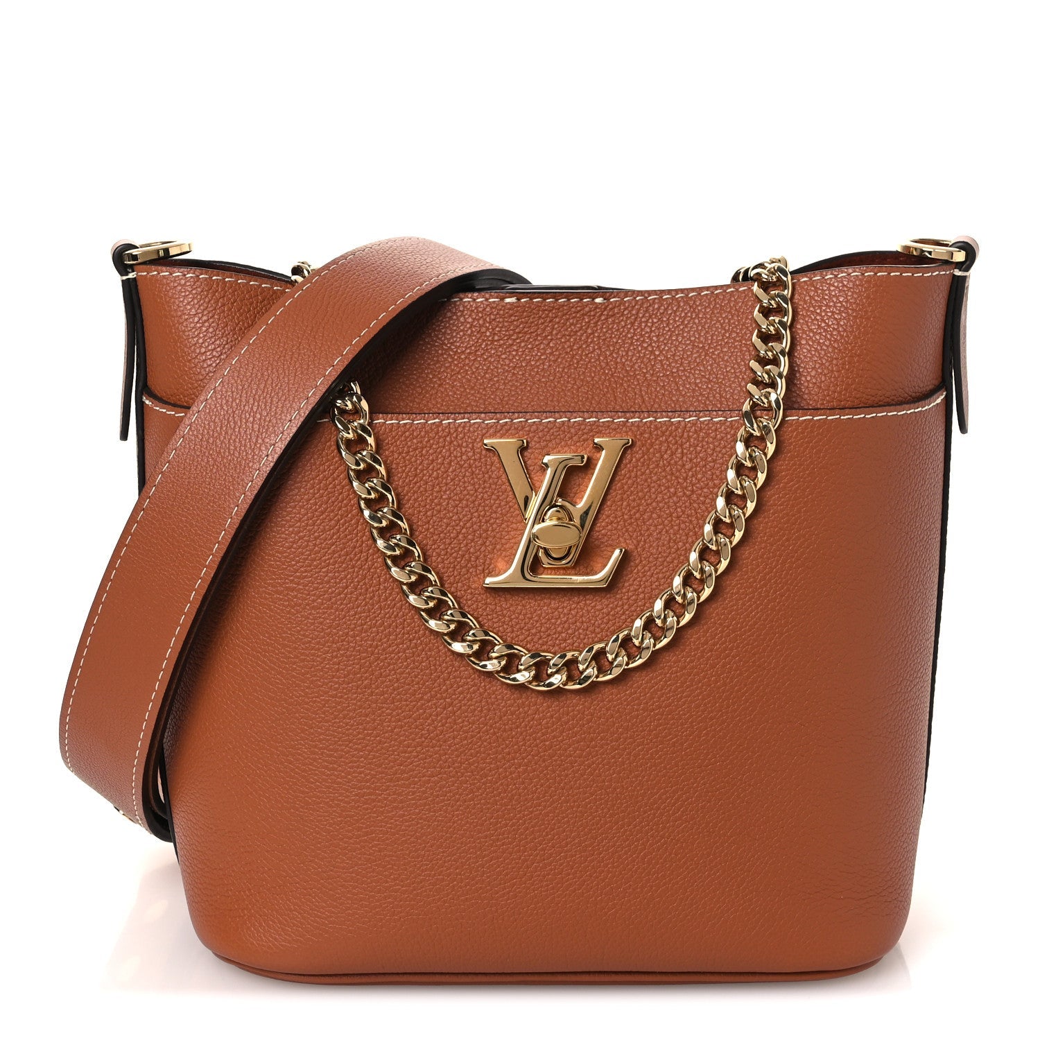 Calfskin Lock and Walk Bucket Cognac