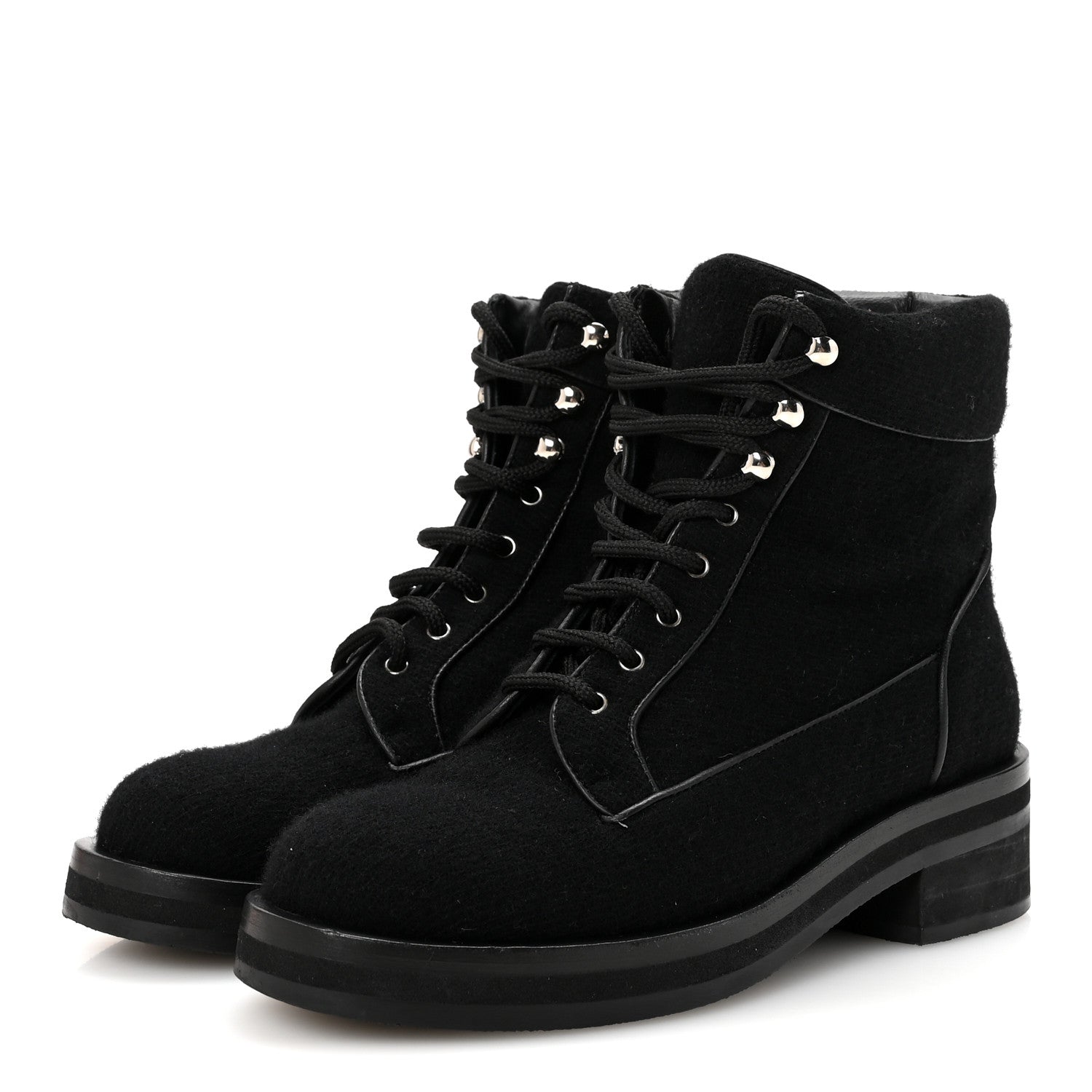 Tweed Lace Up Short Boots 37 Black