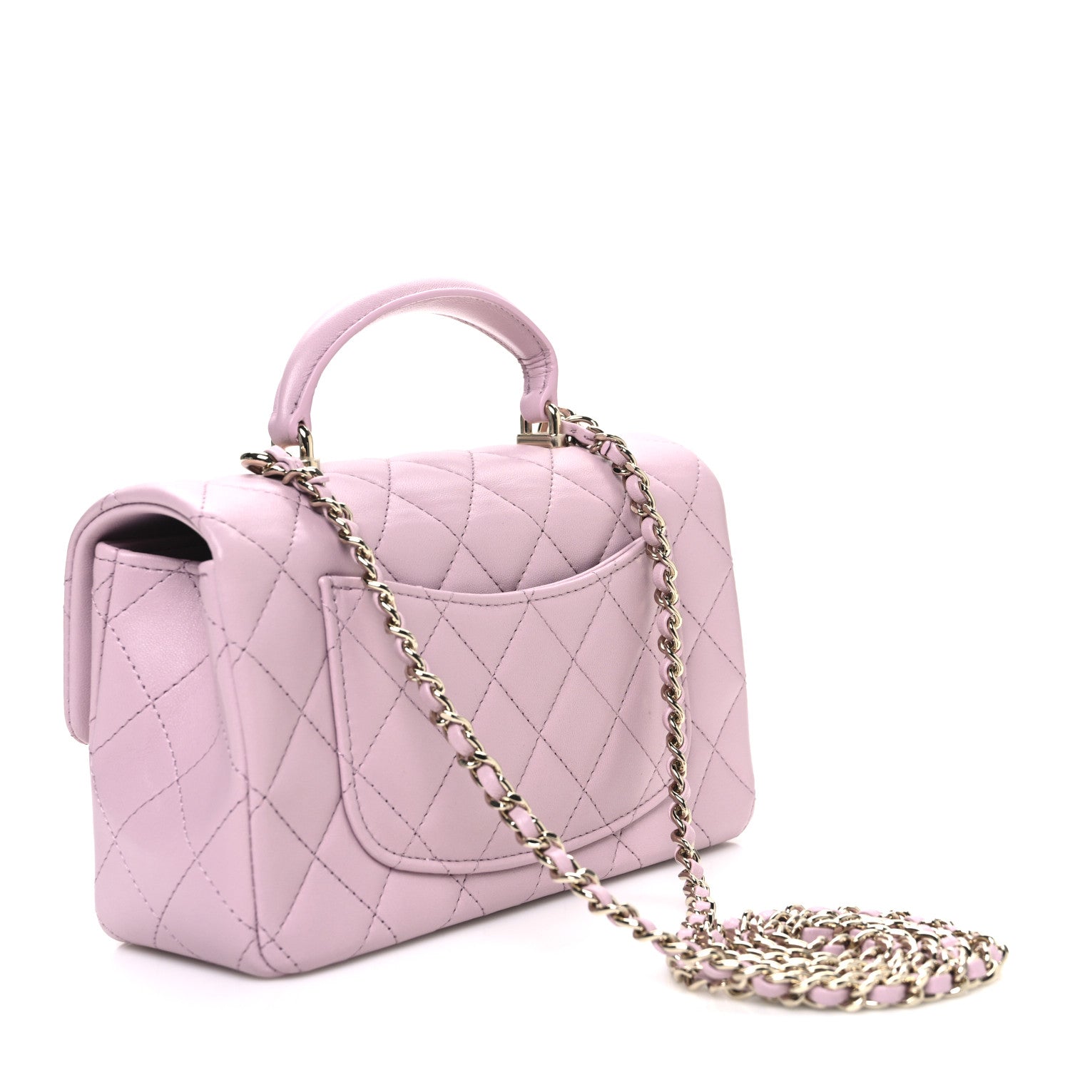 Lambskin Quilted Mini Top Handle Rectangular Flap Light Pink