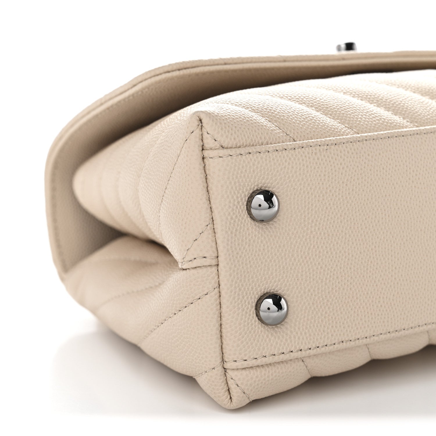 Caviar Chevron Quilted Mini Coco Handle Flap Beige