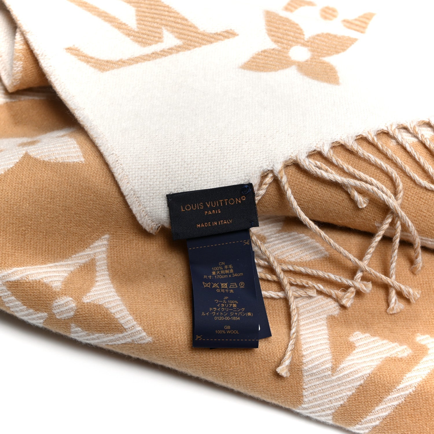 Wool Monogram LV Essential Scarf Beige