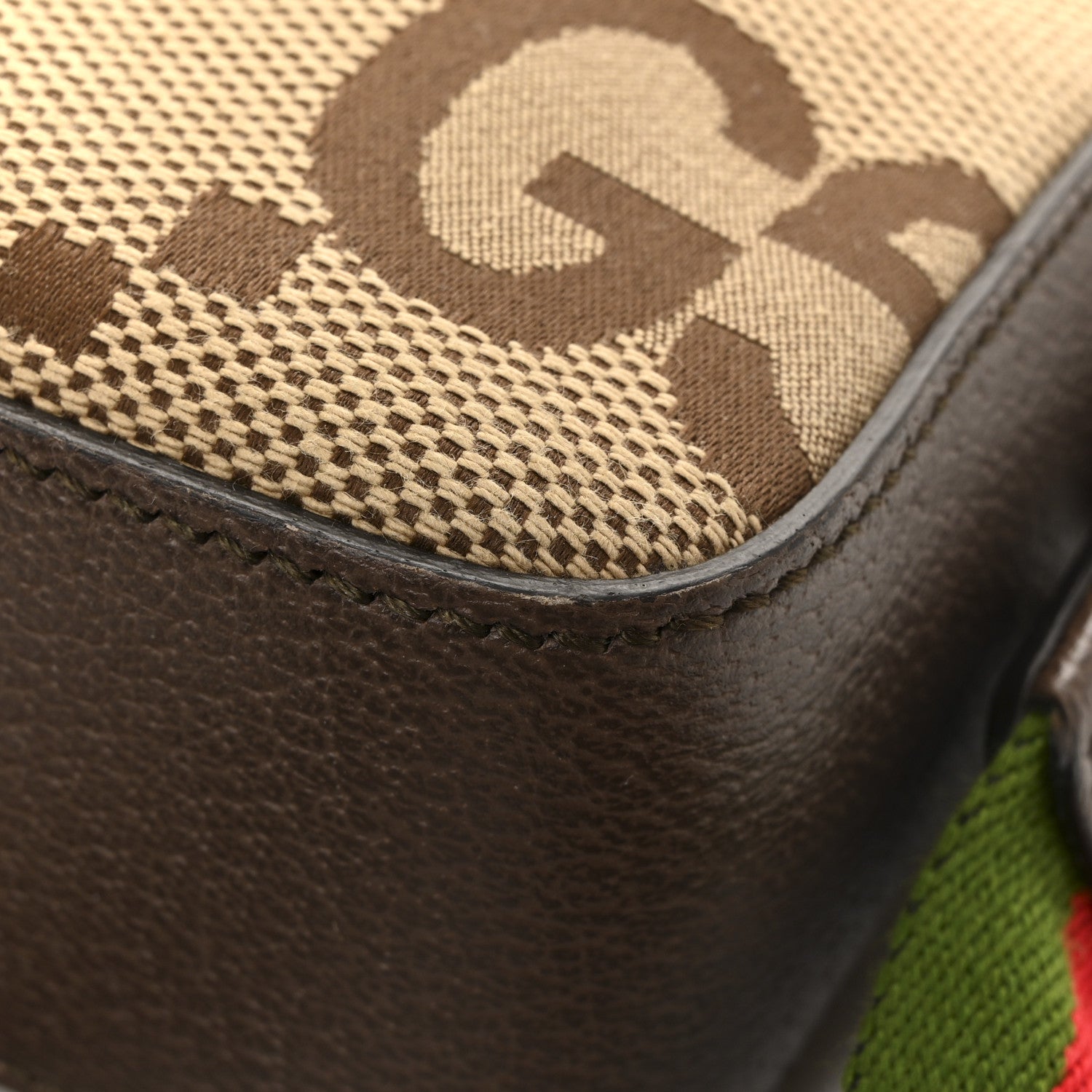 Monogram Jumbo GG Textured Dollar Calfskin Web Messenger Shoulder Bag Camel Ebony New Acero
