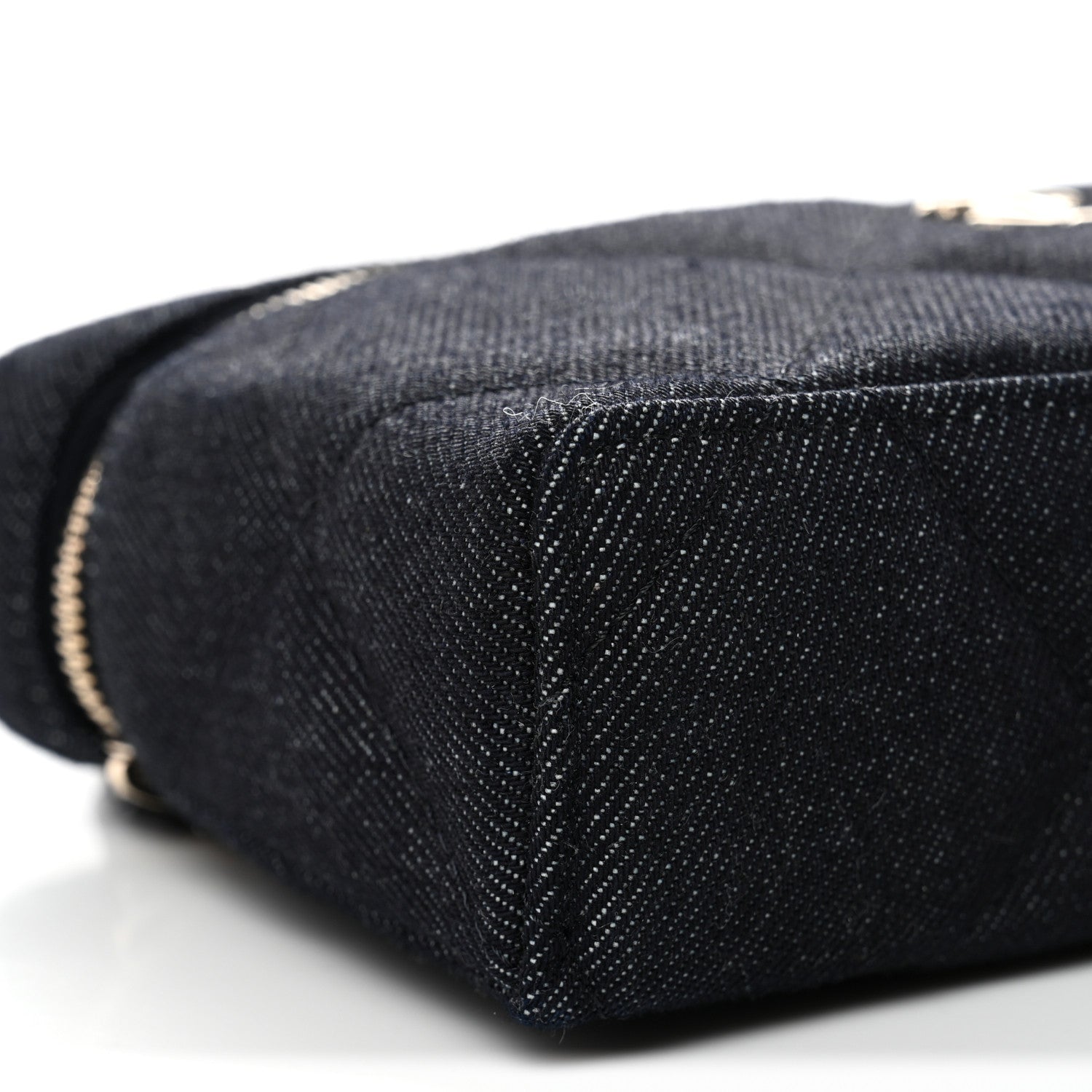 Denim Quilted Top Handle Slim Vanity Case With Chain Dark Blue