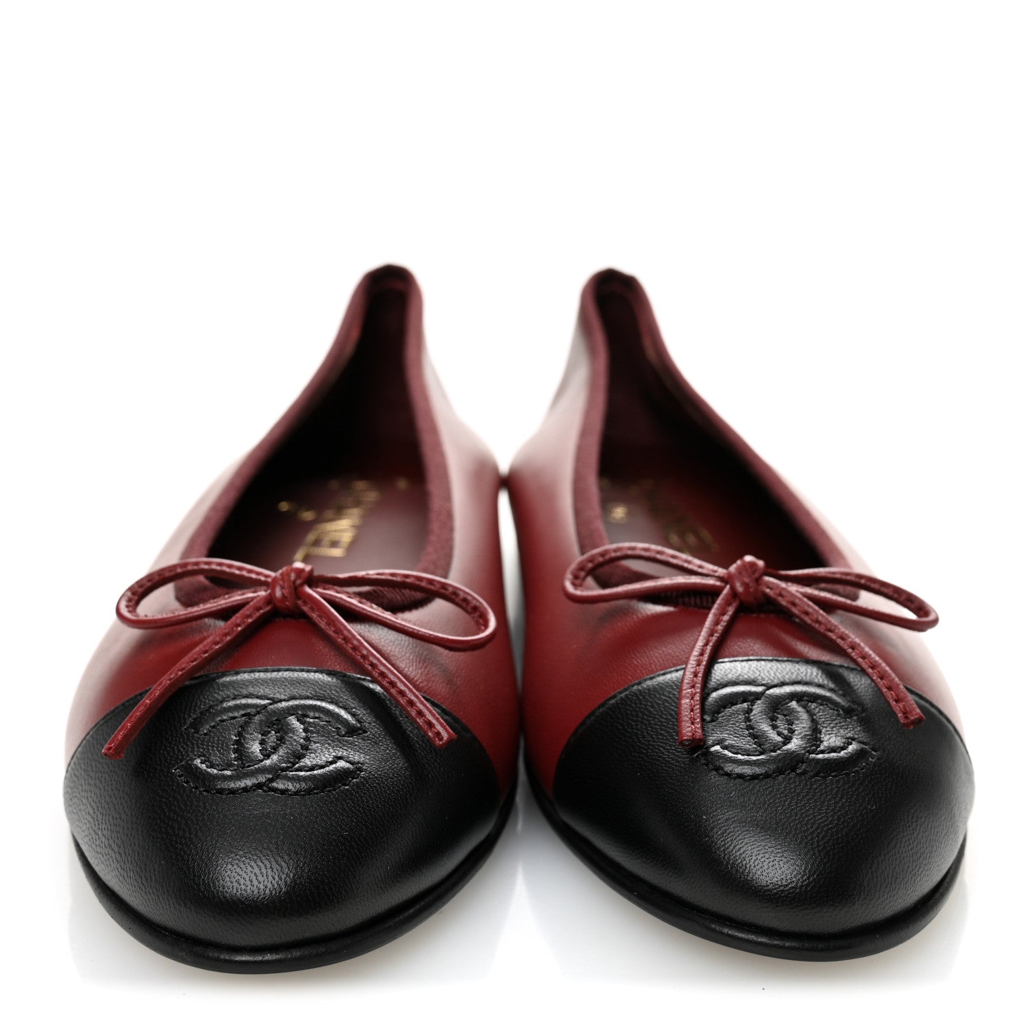 Lambskin Cap Toe CC Ballerina Flats 37 Burgundy Black