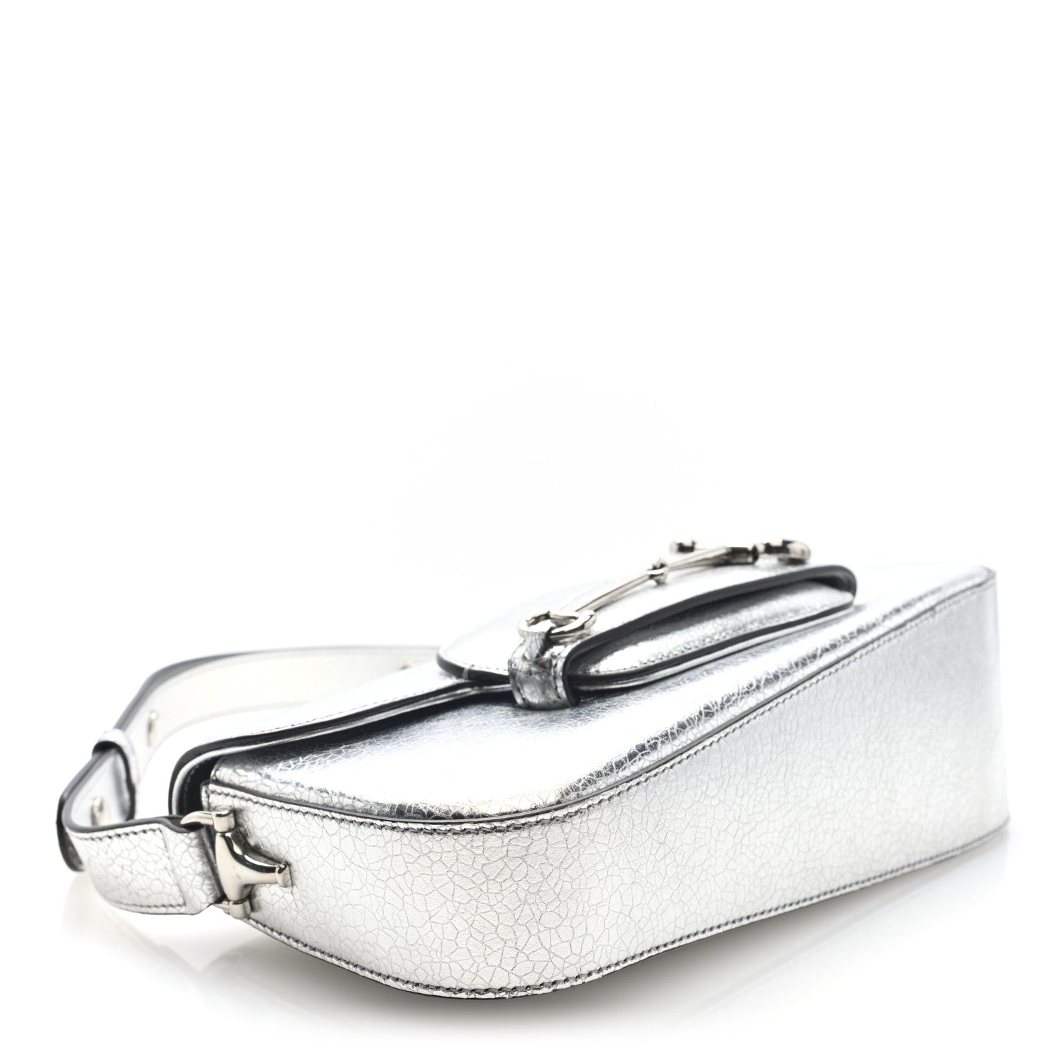 Metallic Calfskin Small Horsebit 1955 Asymmetric Shoulder Bag Silver