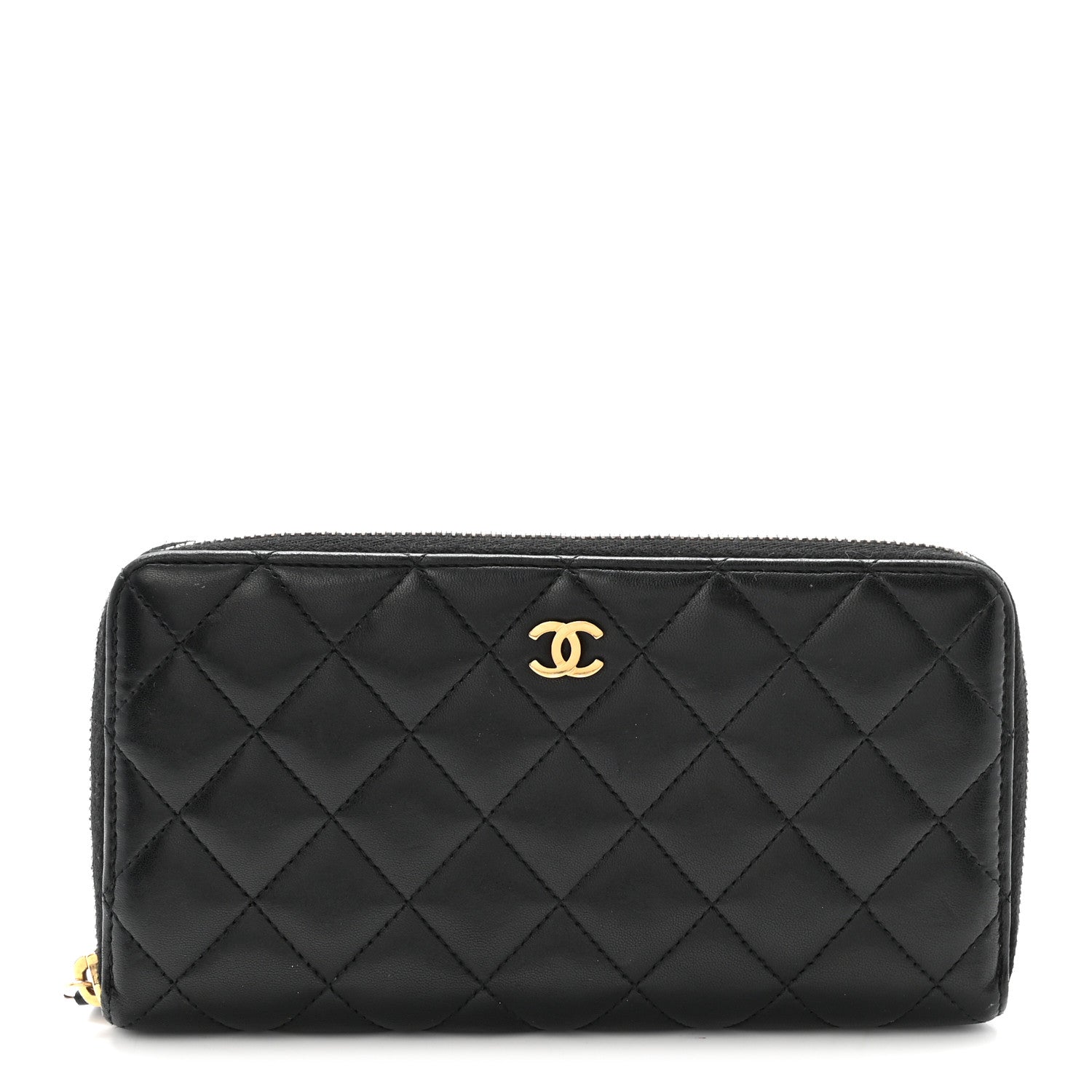 Lambskin Quilted Large Gusset Zip Around Wallet Black