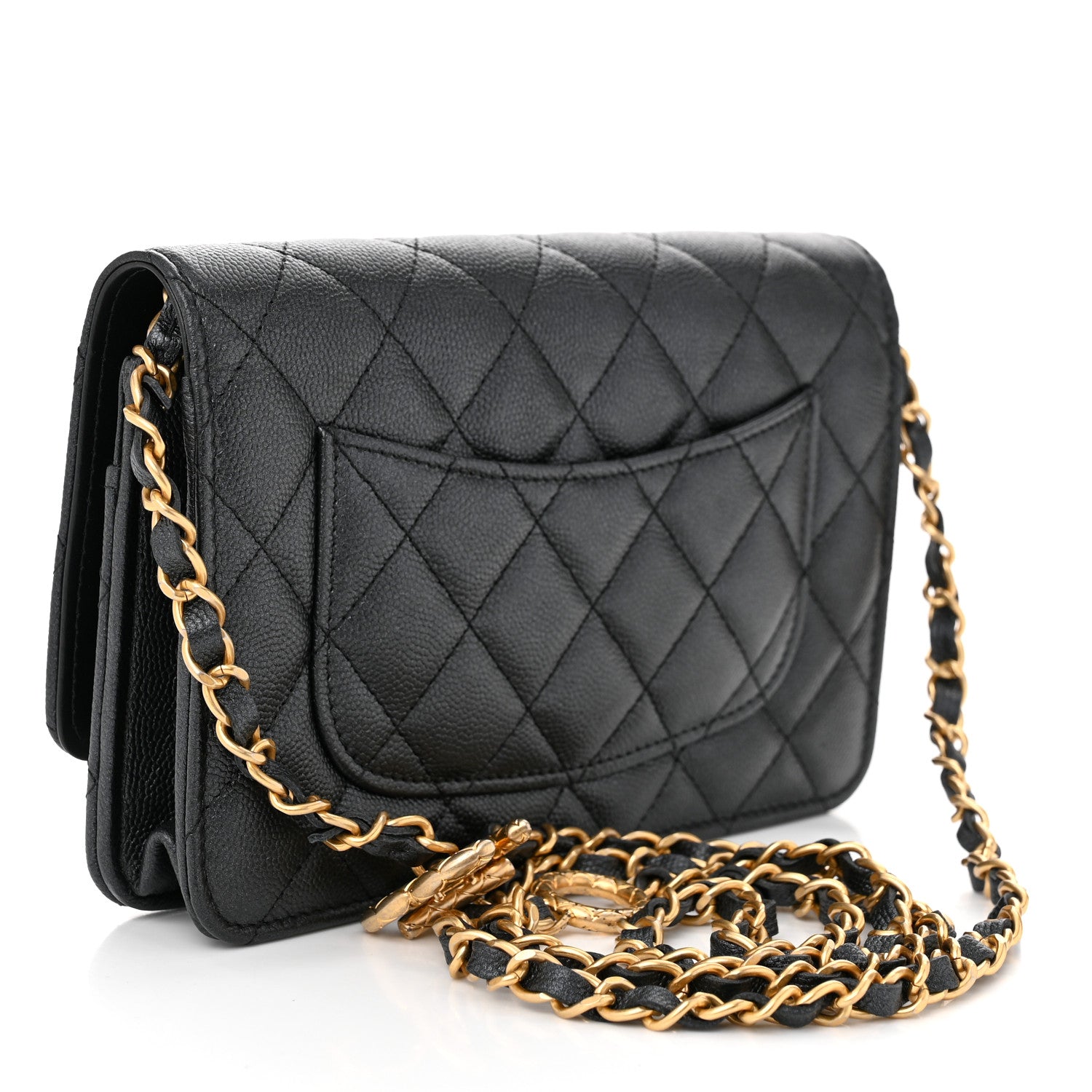 Pearly Caviar Quilted Fit For You Wallet On Chain WOC Black