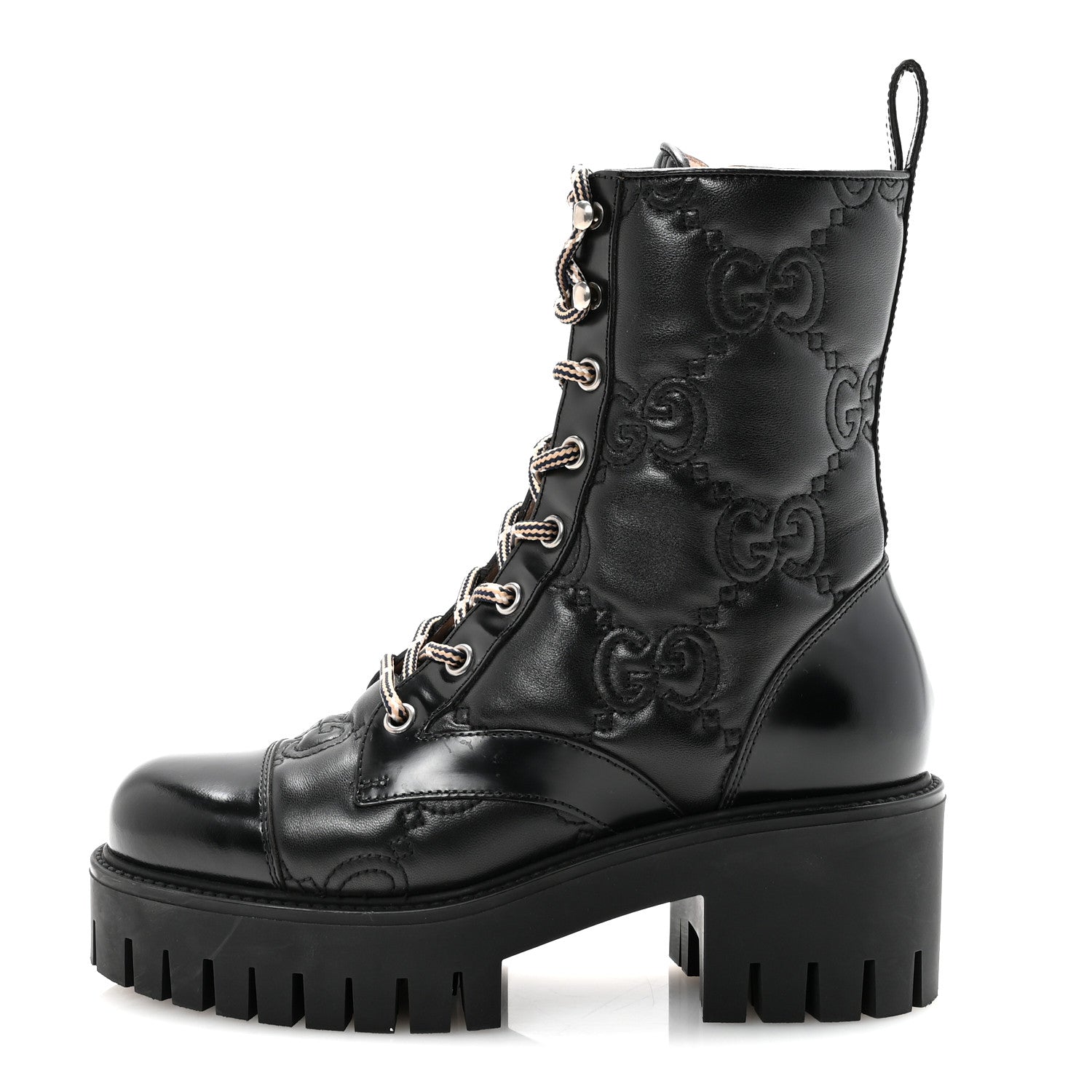 Cordovan Lux Nappa GG Matelasse Lace Up 60mm Combat Boots 35.5 Black