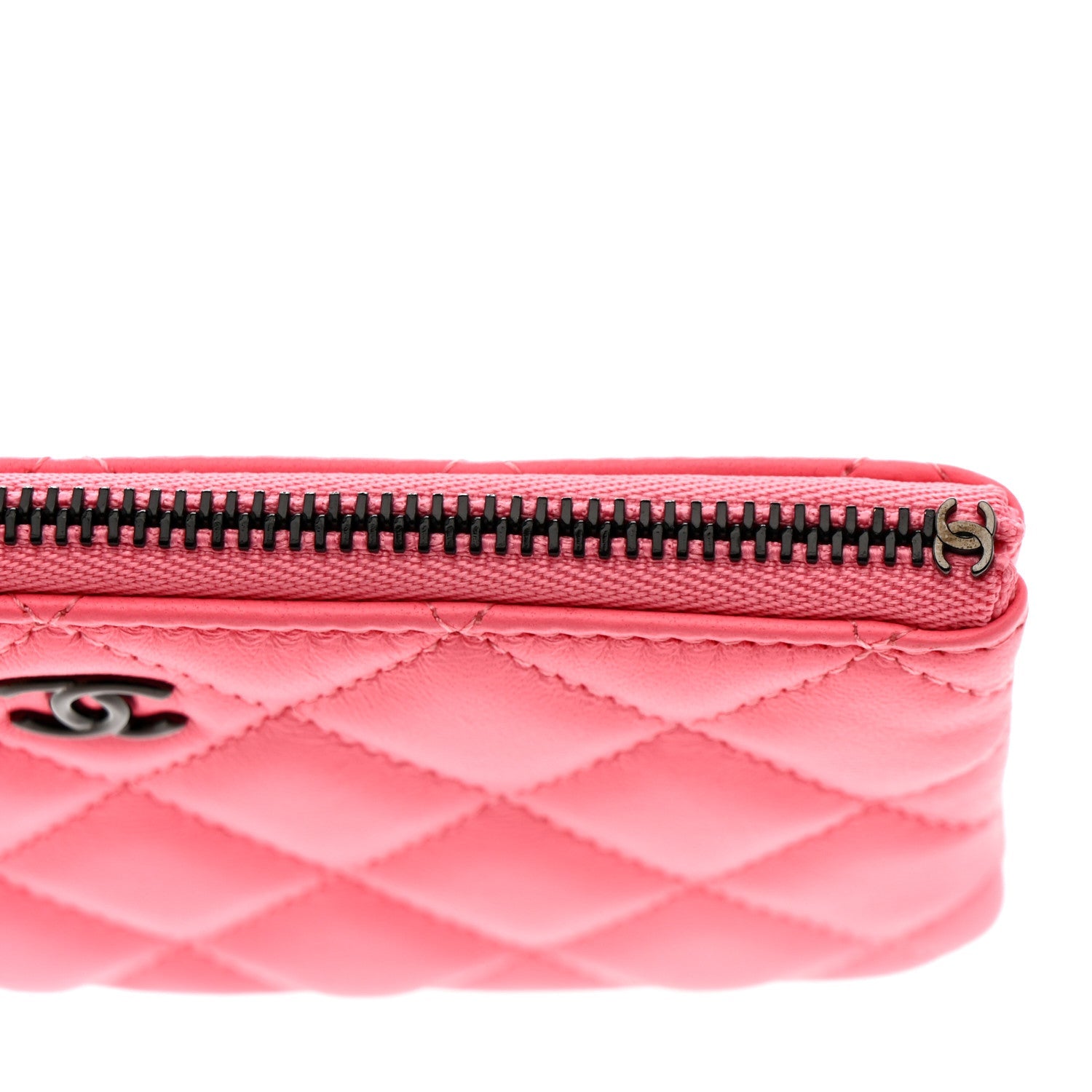 Lambskin Quilted Small Cosmetic Case Coral Pink