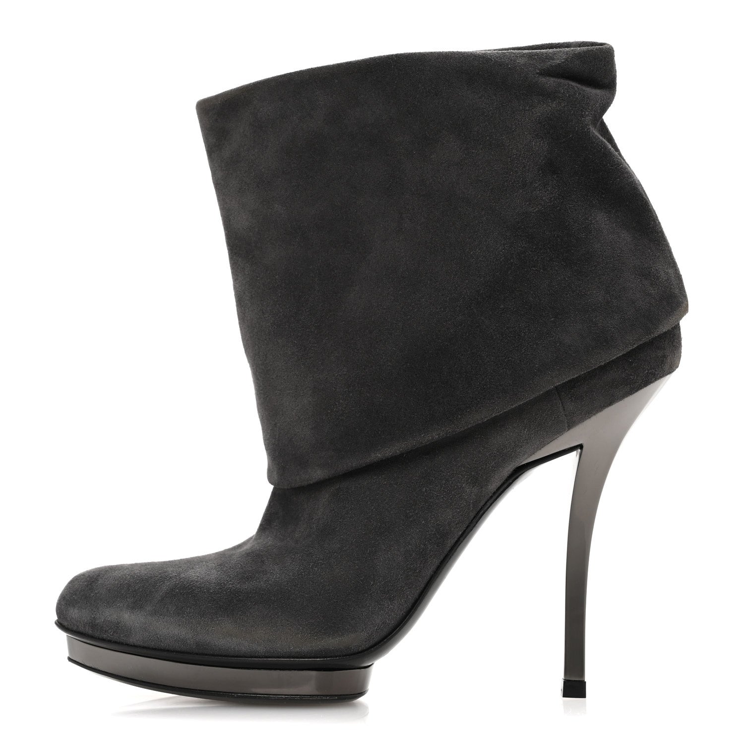 Suede Platform Foldover Ankle Boots 35 Grey