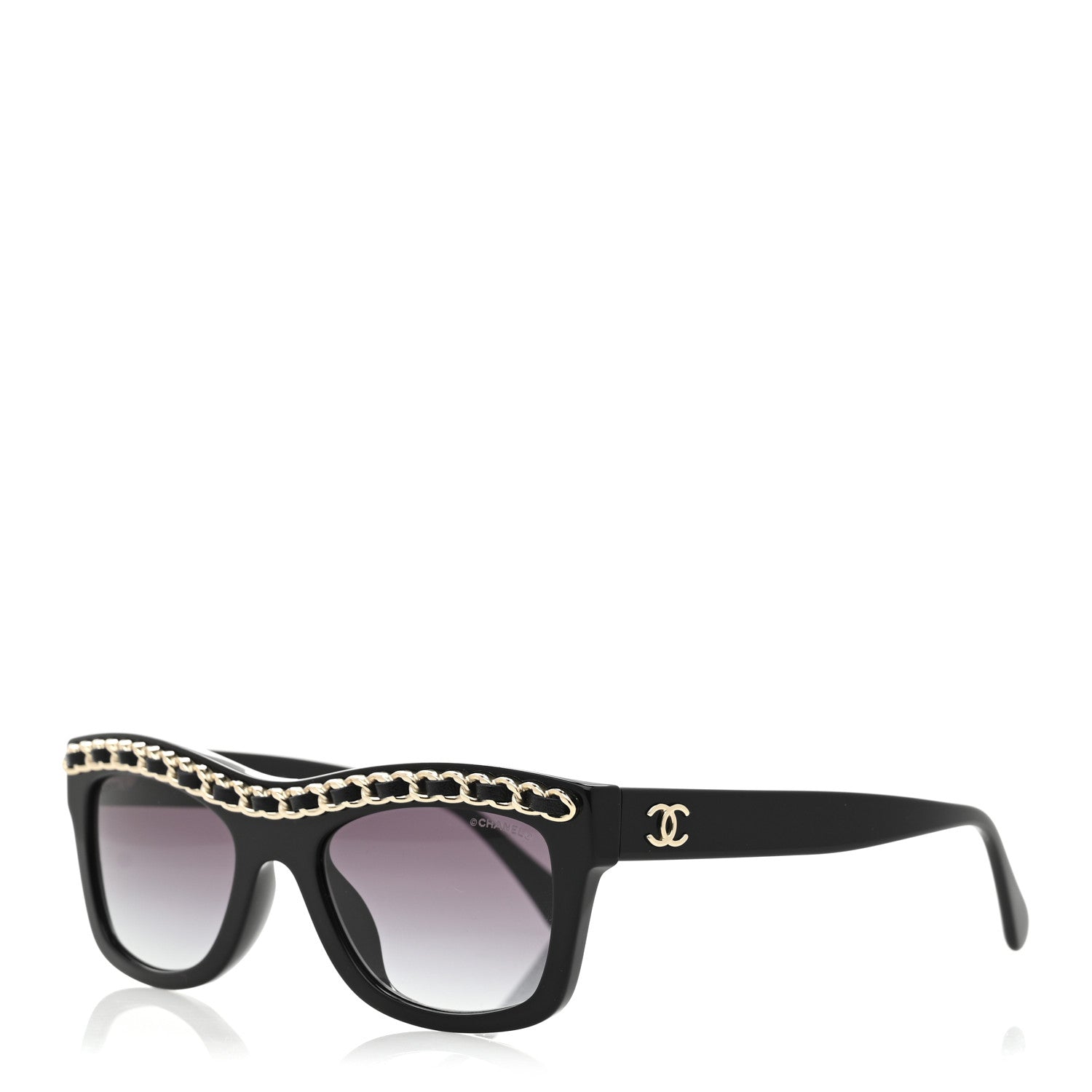 Acetate Calfskin Chain Rectangle Sunglasses 71626A Black