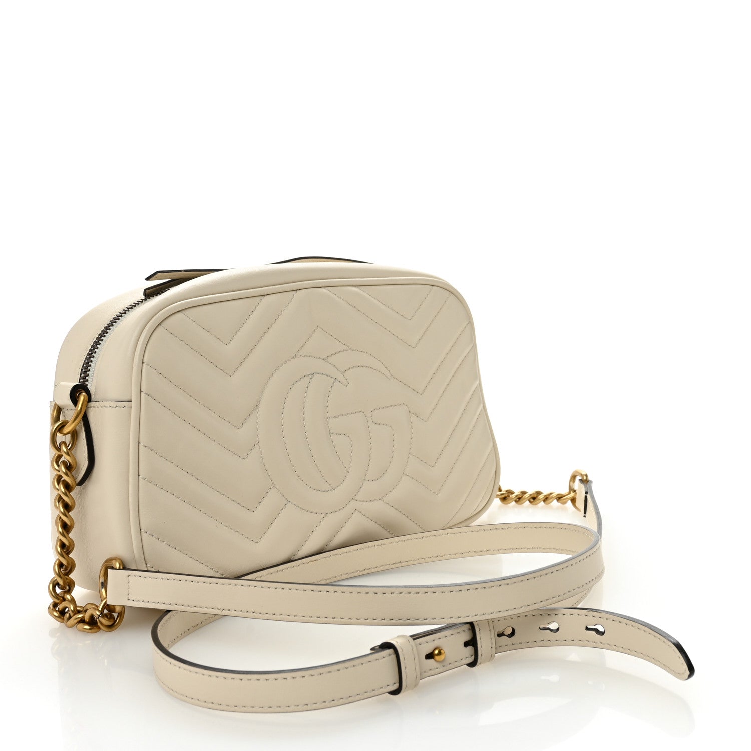 Calfskin Matelasse Small GG Marmont Chain Shoulder Bag White
