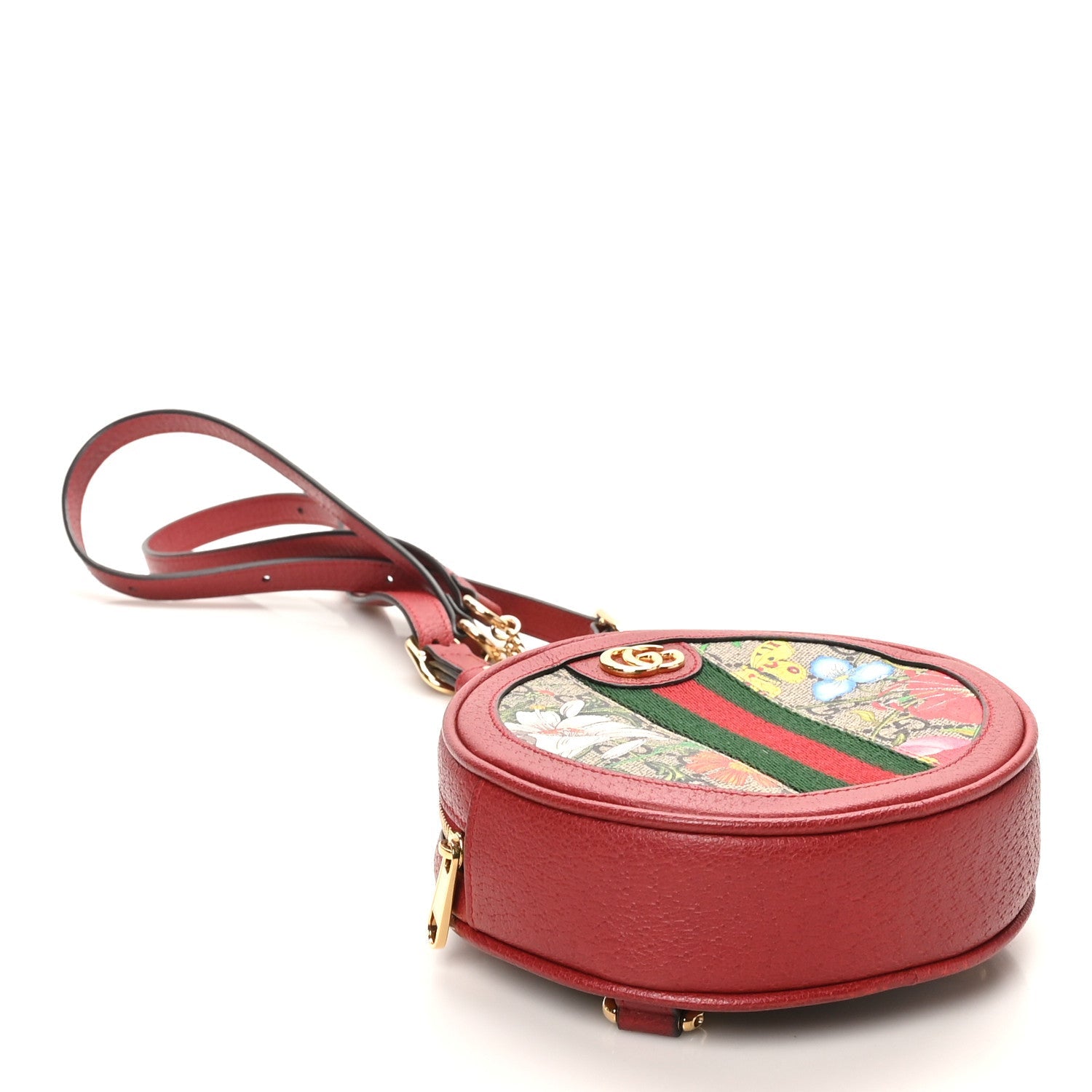 GG Supreme Monogram Web Flora Mini Ophidia Round Backpack Red