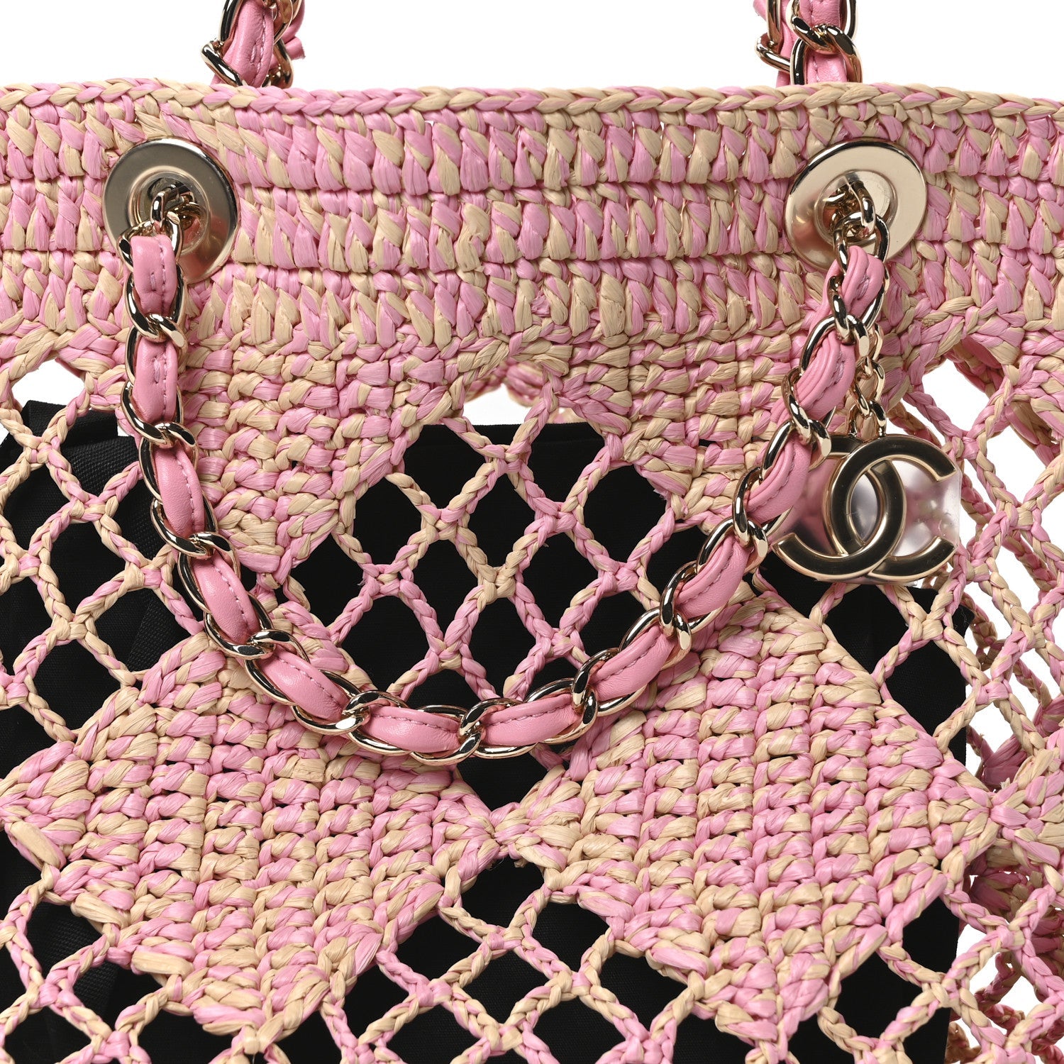 Raffia Effect Braided Small Shopping Bag Beige Pink
