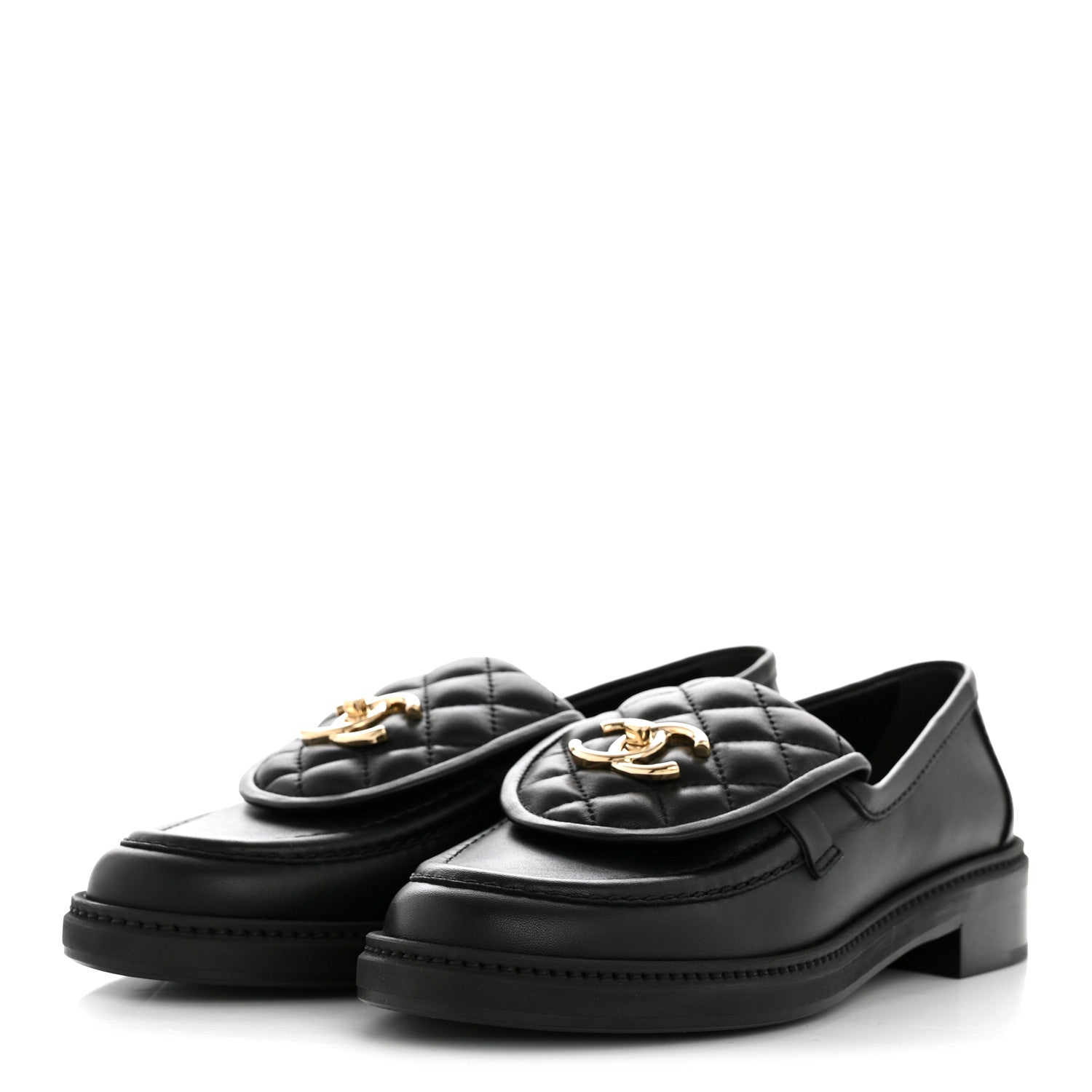 Lambskin Quilted CC Turnlock Loafers 37 Black