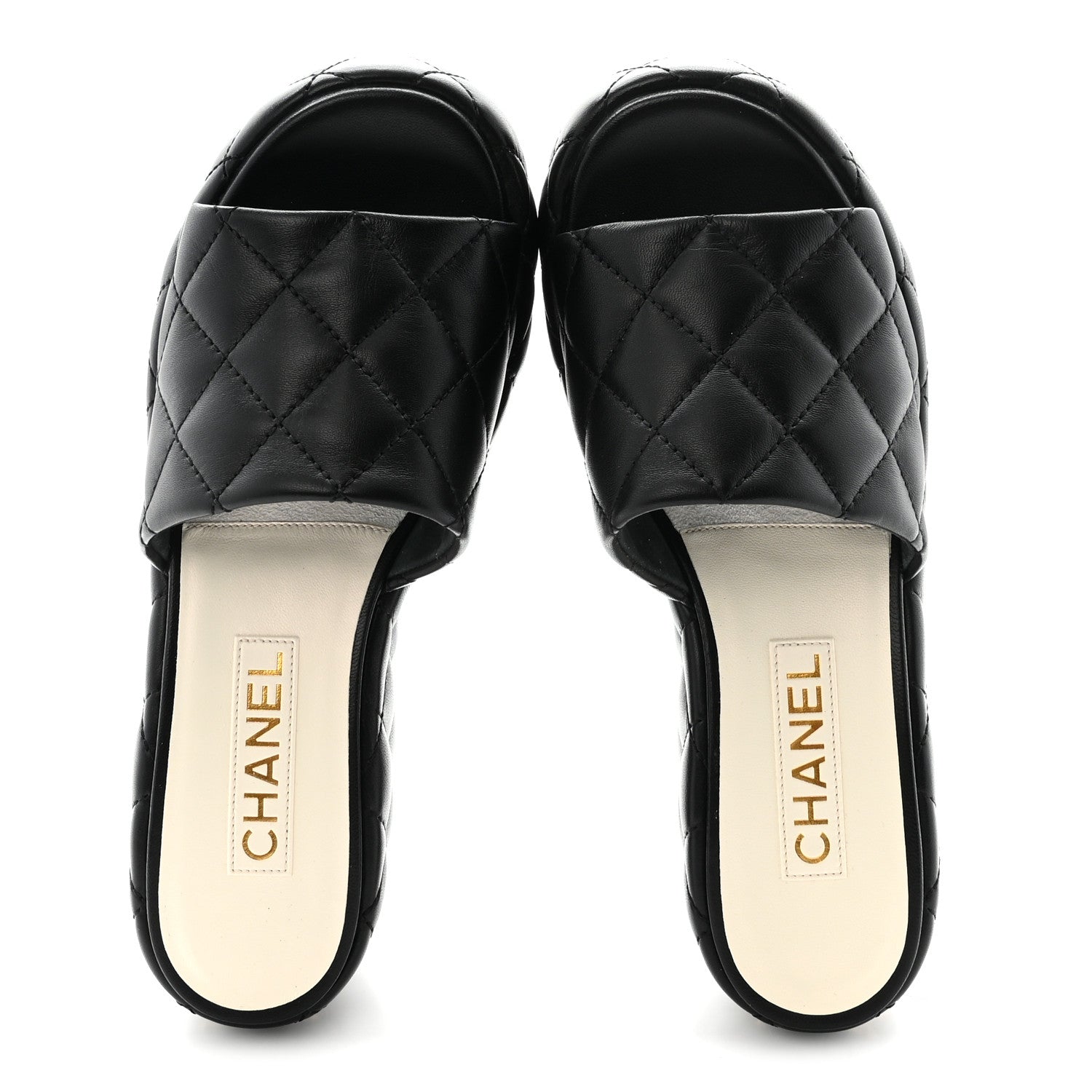 Lambskin Quilted Camelia CC Wedge Sandal Mules 38.5 Black