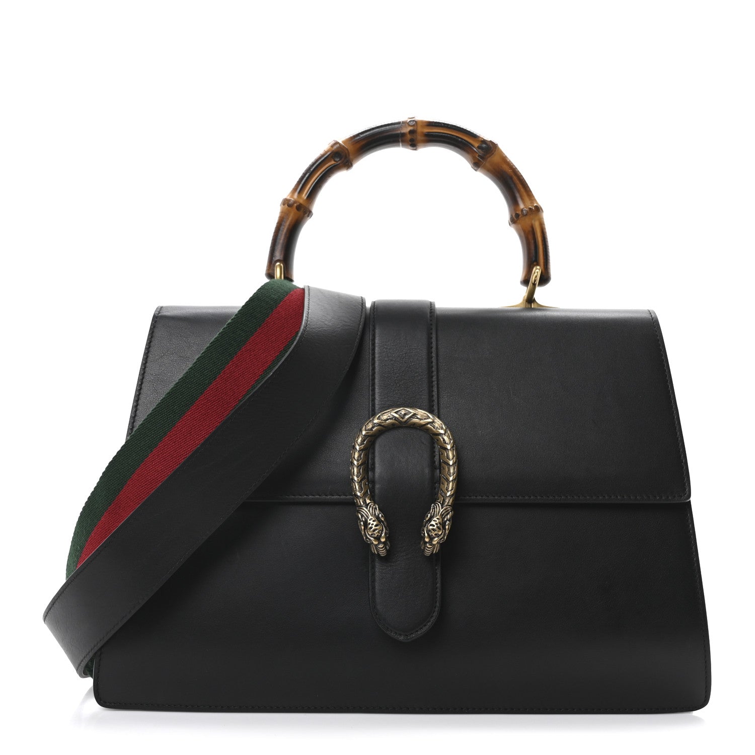 Moon Calfskin Web Large Dionysus Bamboo Top Handle Bag Black