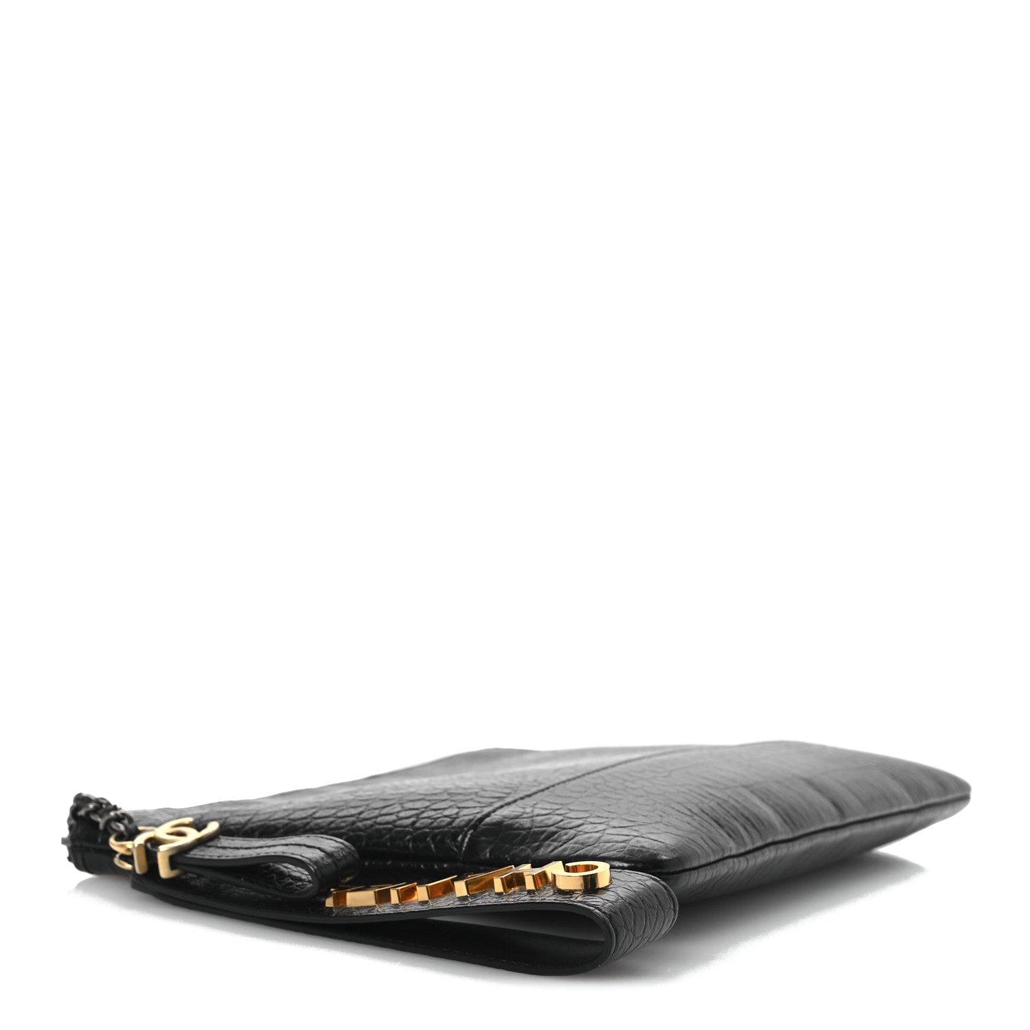 Calfskin Crocodile Embossed Quilted Medium Gabrielle Cosmetic Case Black