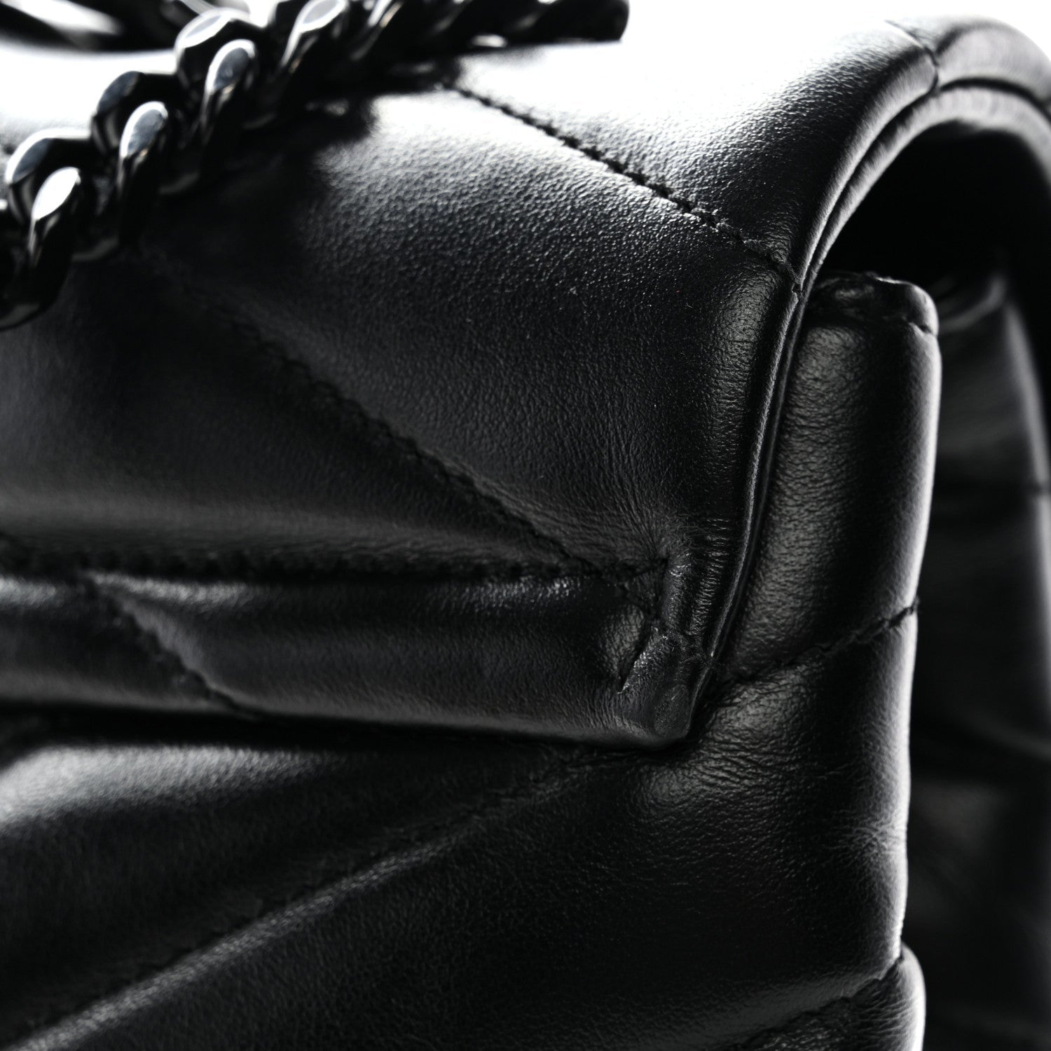 Calfskin Y Quilted Monogram Monochrome Large Loulou Chain Satchel Black