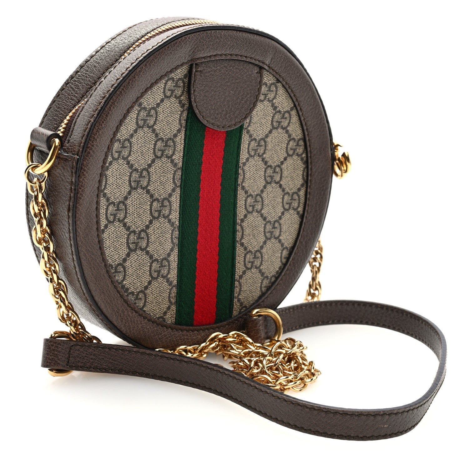 GG Supreme Monogram Web Mini Ophidia Round Shoulder Bag Brown