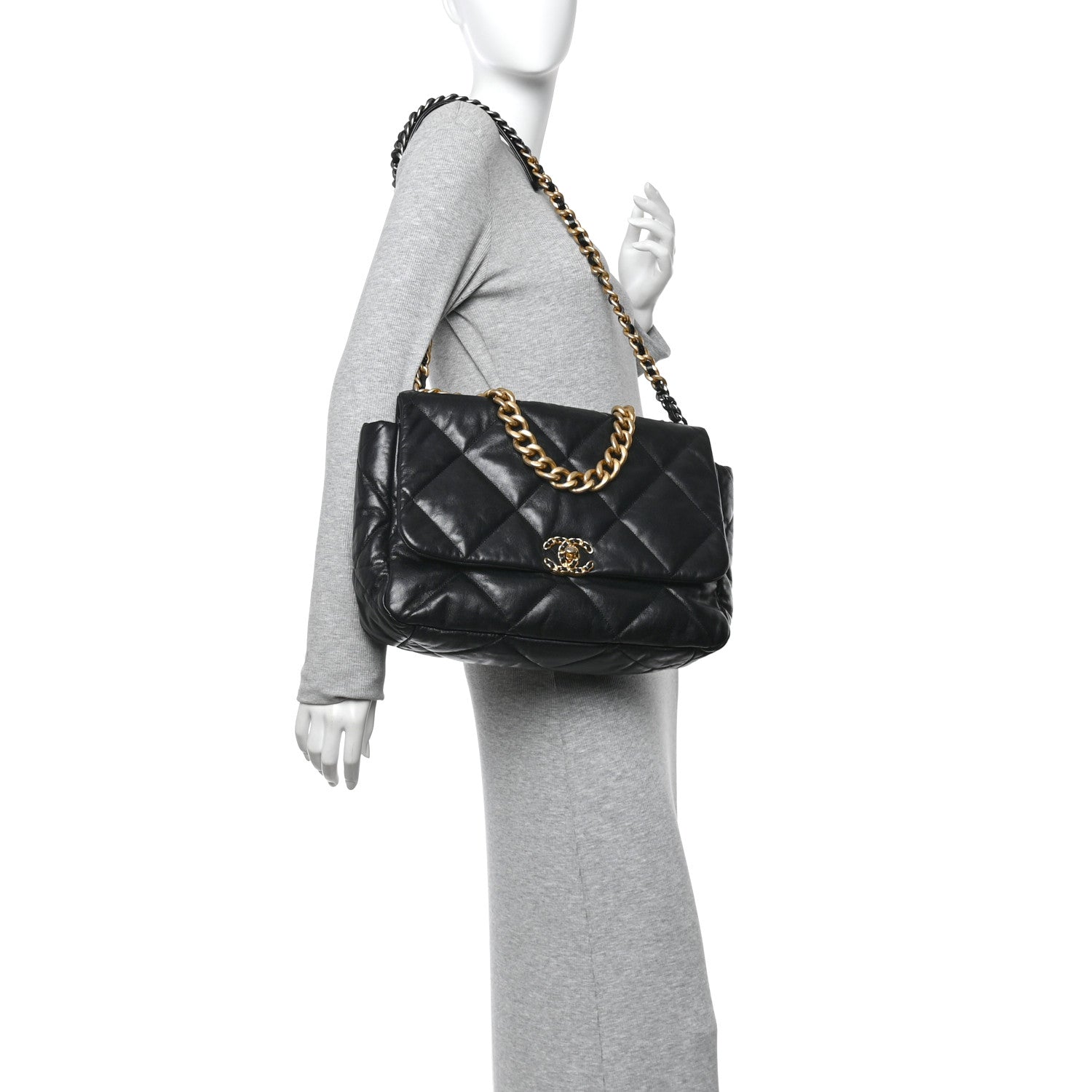 Goatskin Quilted Maxi Chanel 19 Flap Black