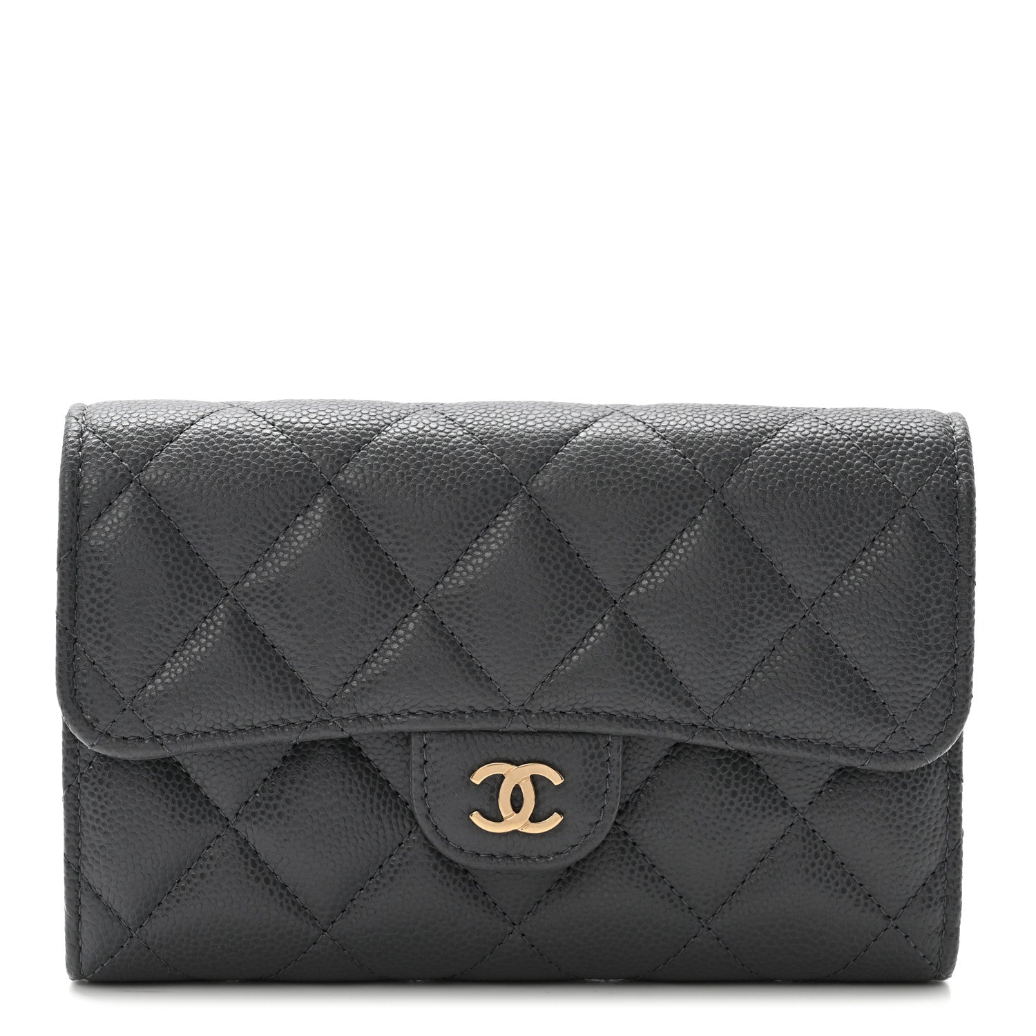 Caviar Quilted Medium Flap Wallet Grey