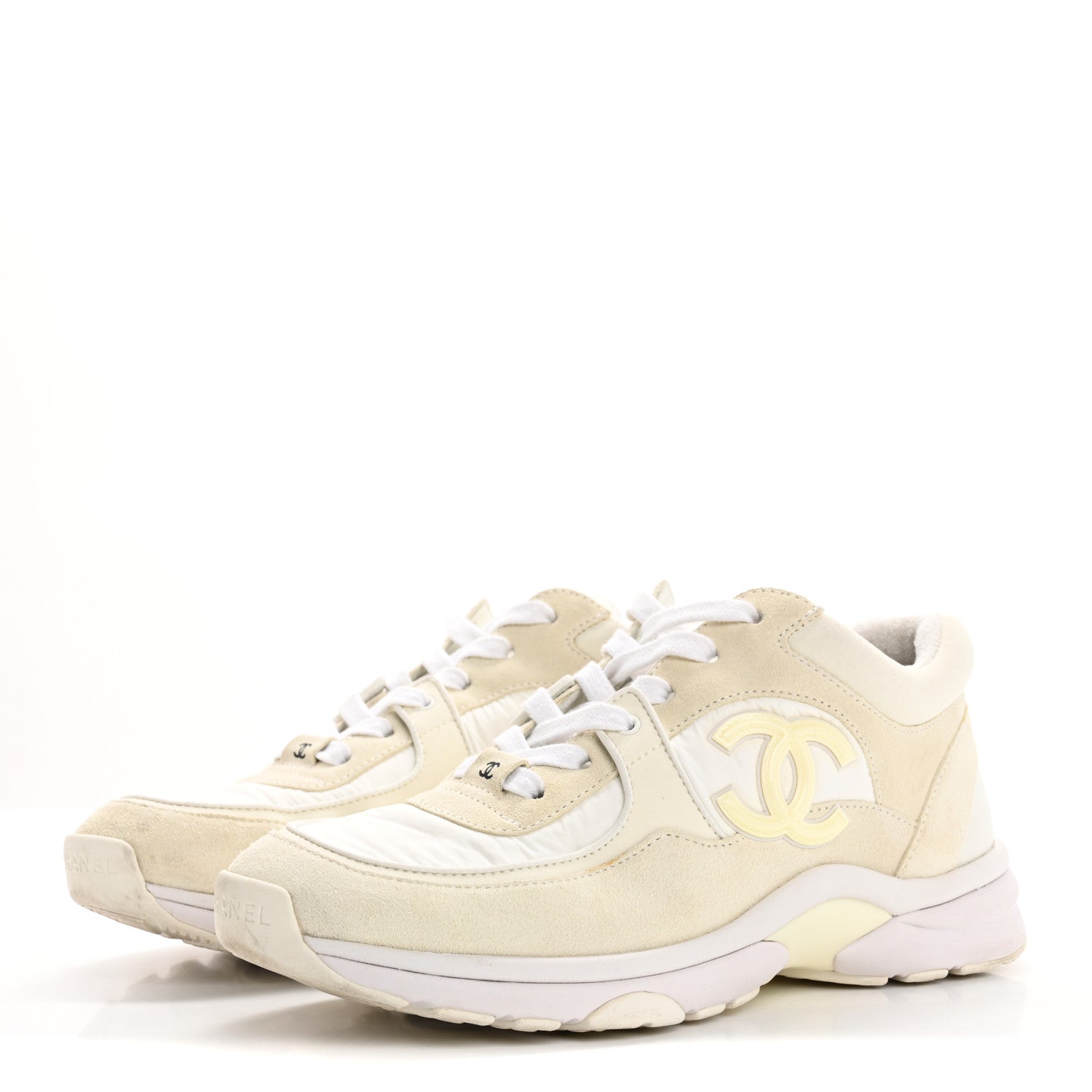 Suede Calfskin Fabric CC Sneakers 38 White