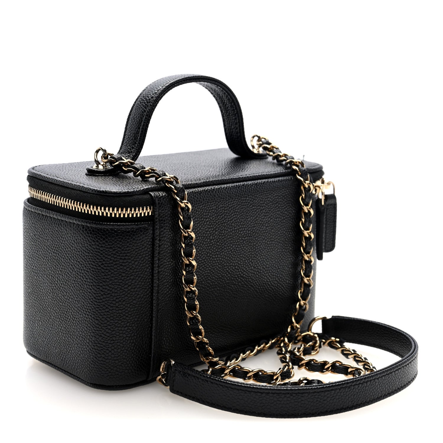 Caviar Quilted Top Handle Pocket Vanity Case Black