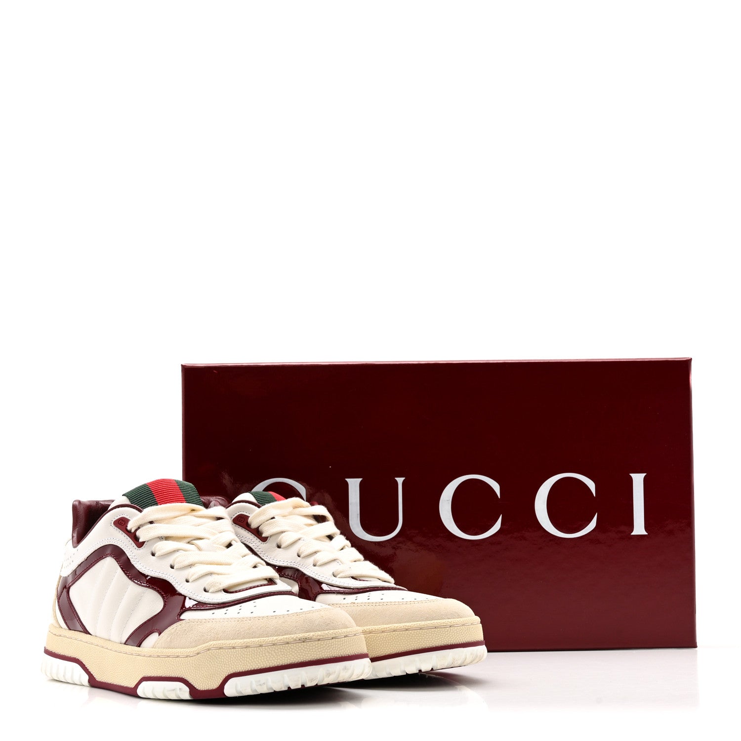Calfskin Suede Womens Re-Web Sneakers  38 White Red