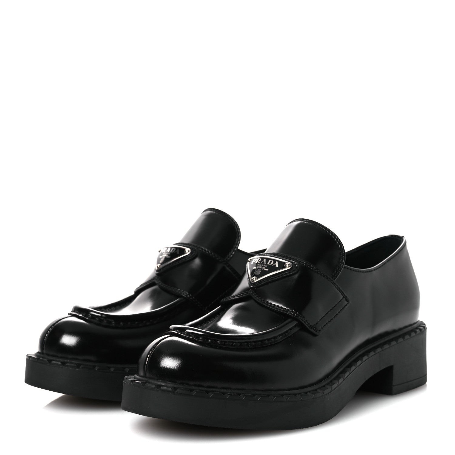 Spazzolato Metal Triangle Logo 50mm Loafers 36 Black
