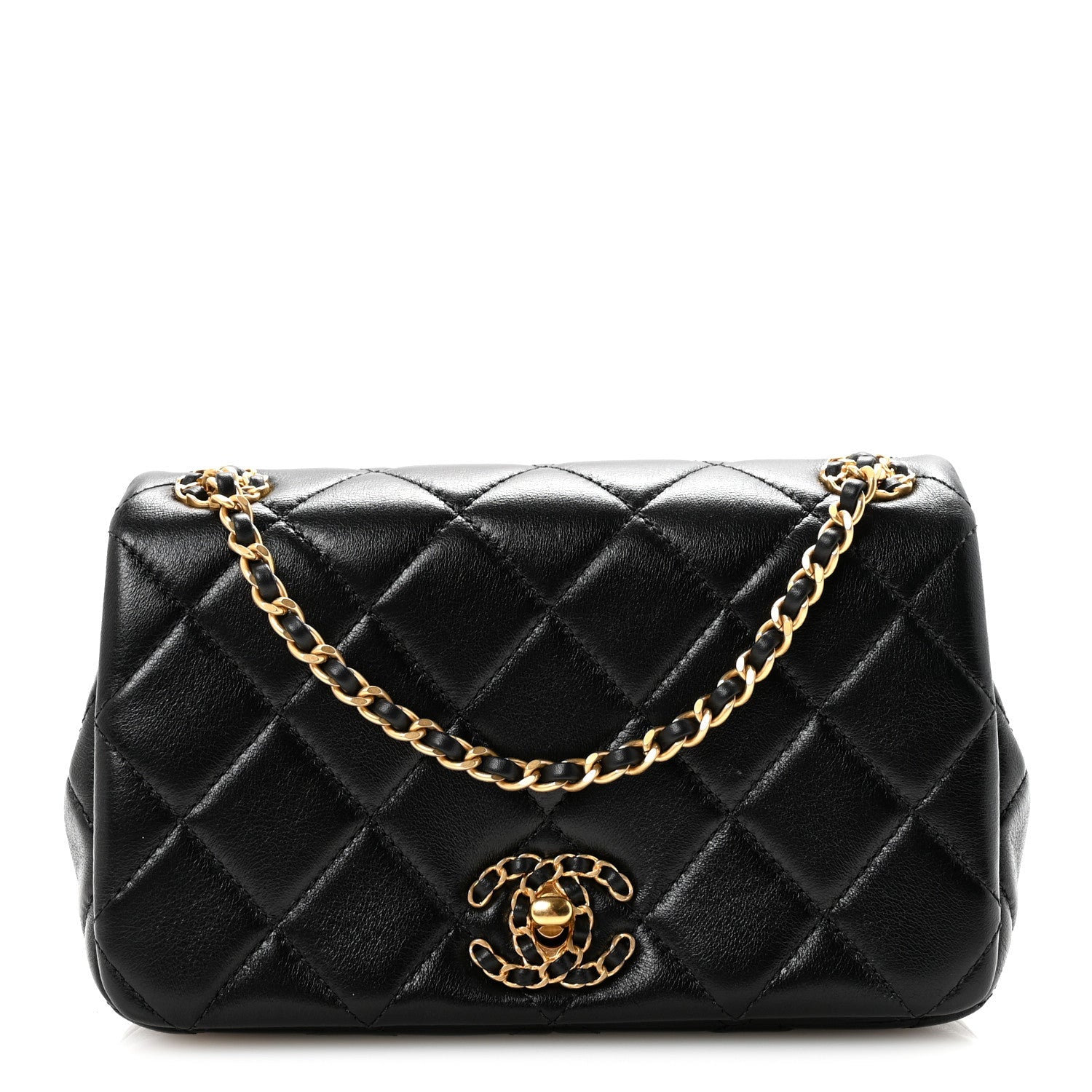 Lambskin Quilted Braided CC Mini Flap Black