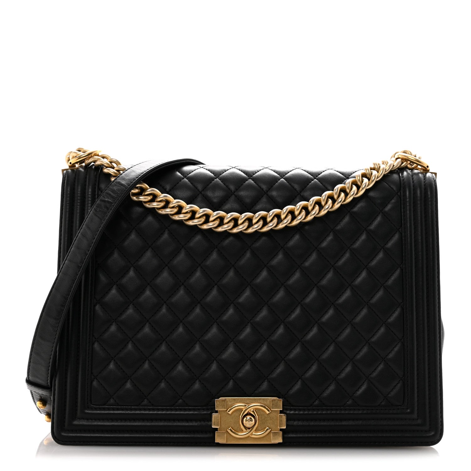 Lambskin Quilted Large Boy Flap Black