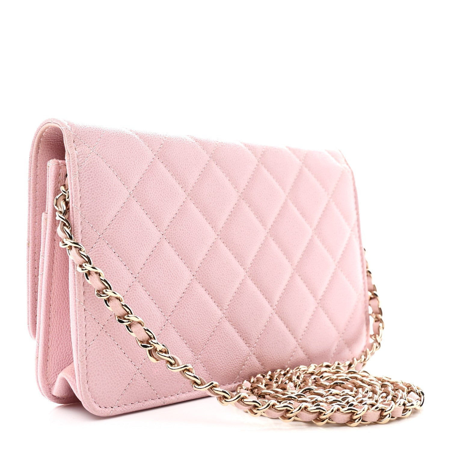 Caviar Quilted Studded CC Wallet on Chain WOC Light Pink