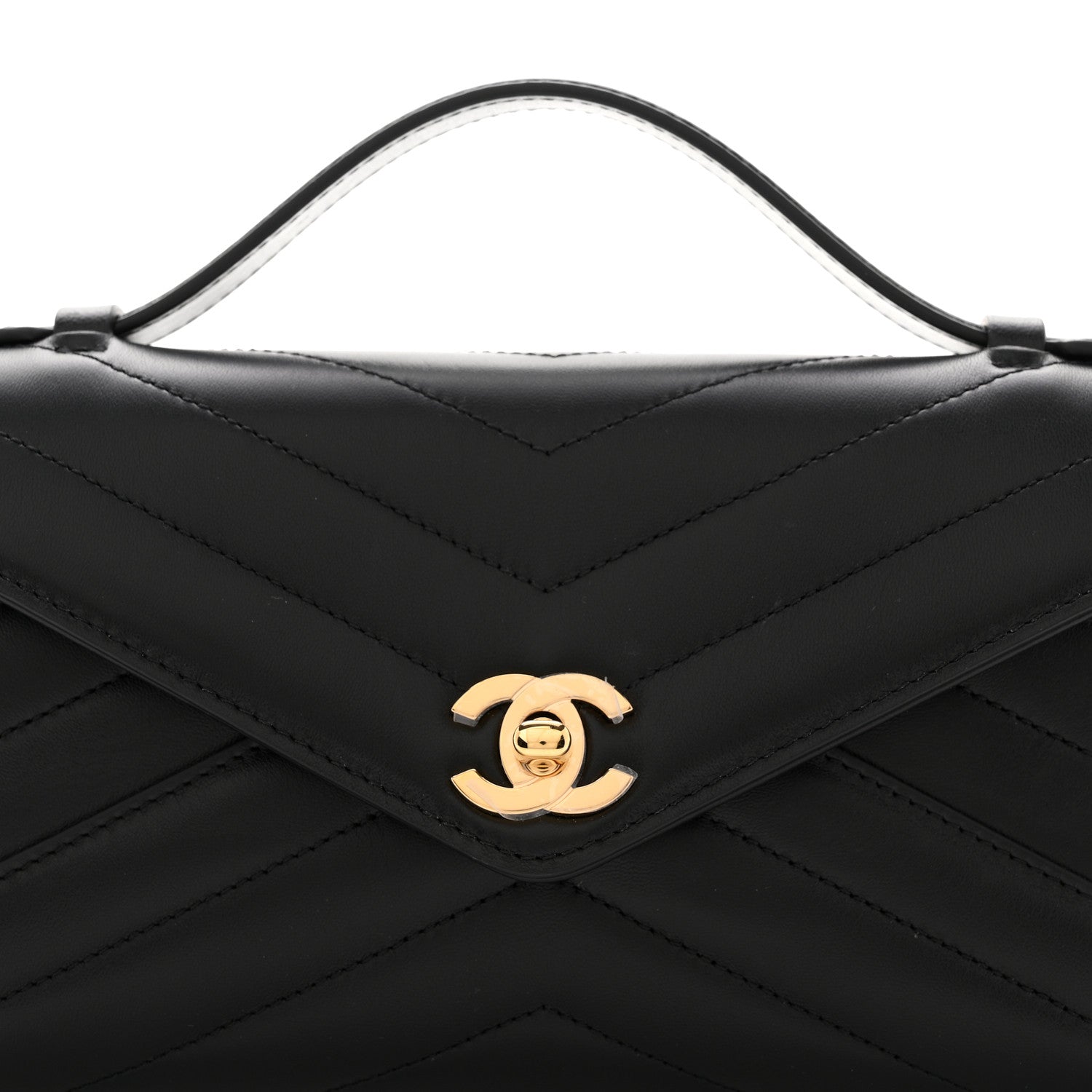 Lambskin Chevron Quilted Top Handle Envelope Clutch Black