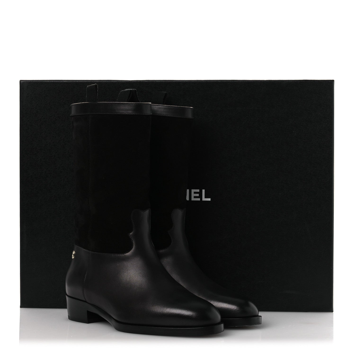 Suede Calfskin CC Short Boots 37 Black