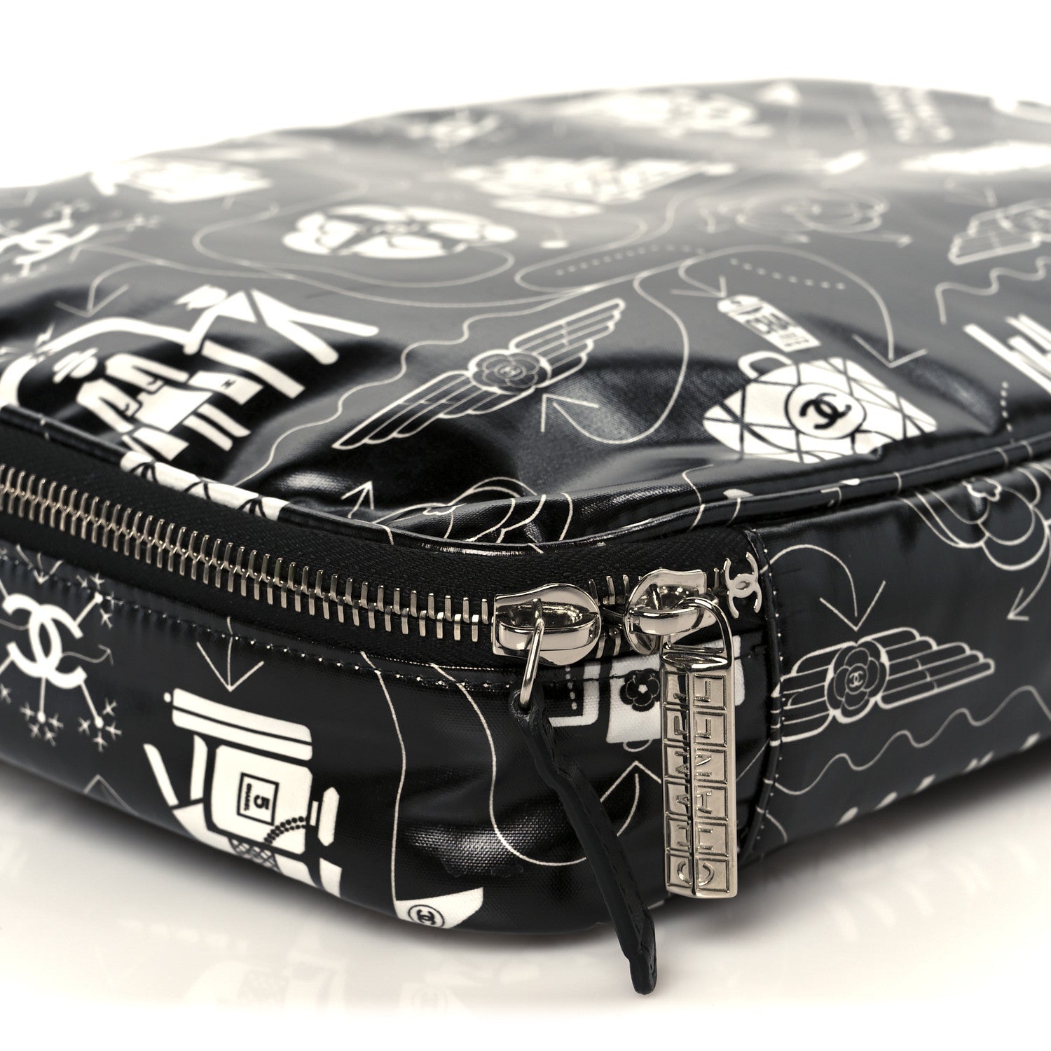 Coated Canvas Airline Large Travel Bag Black White