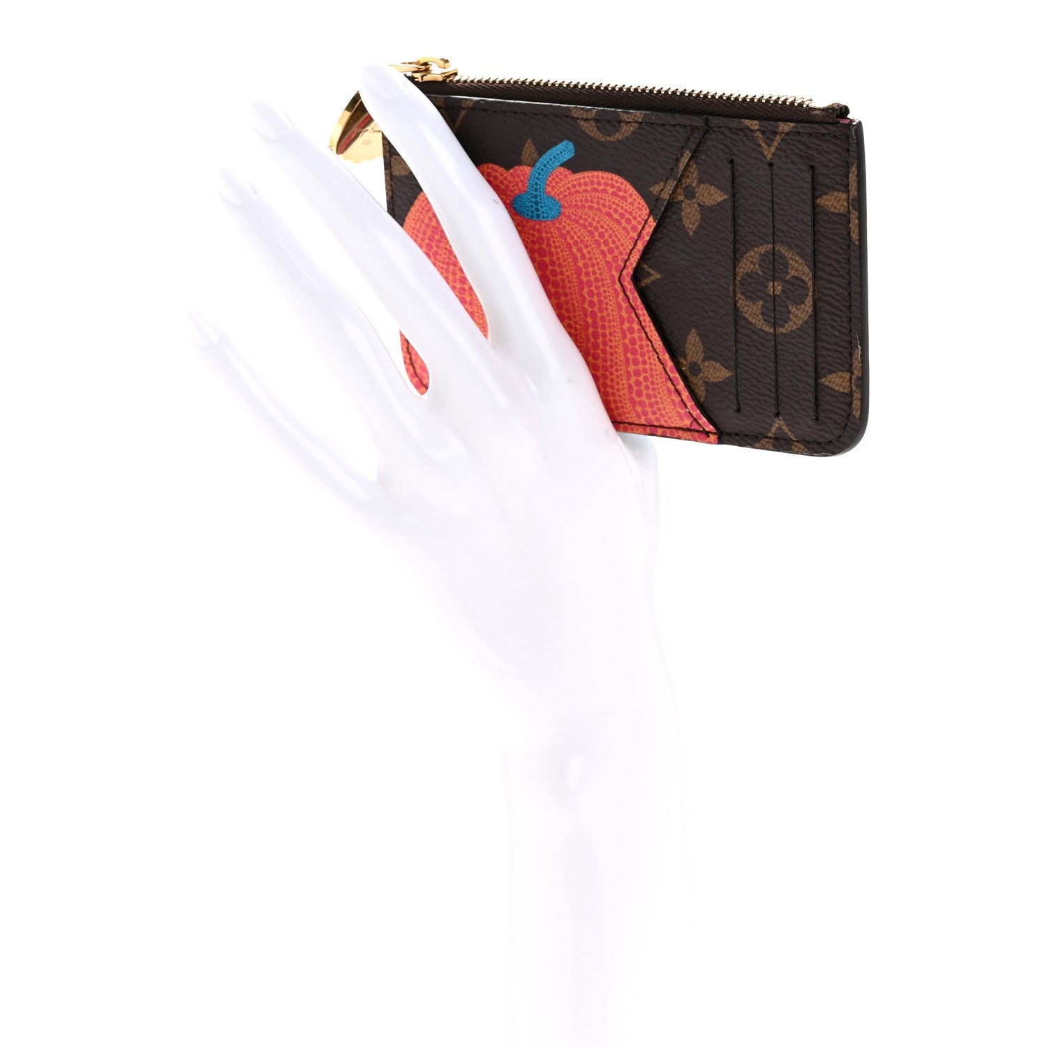 LV X YK Monogram Kusama Pumpkin Zipped Romy Card Holder