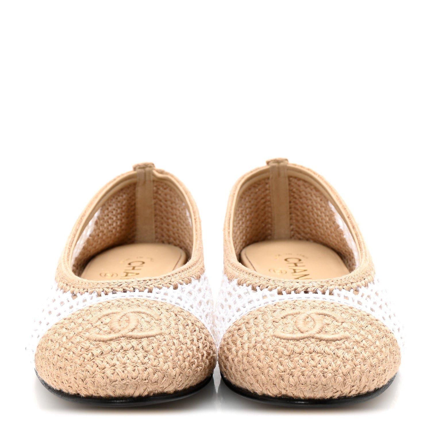 Raffia Cap Toe Ballerina Flats 37.5 White Beige