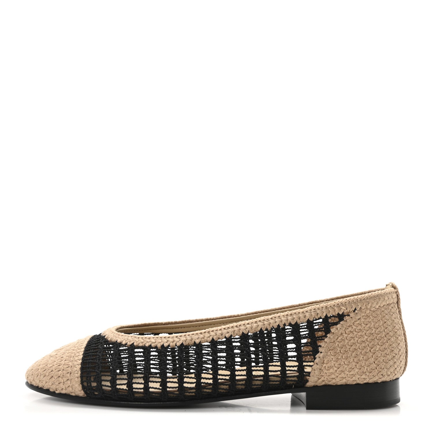 Raffia Cap Toe Ballerina Flats 37 Black Beige