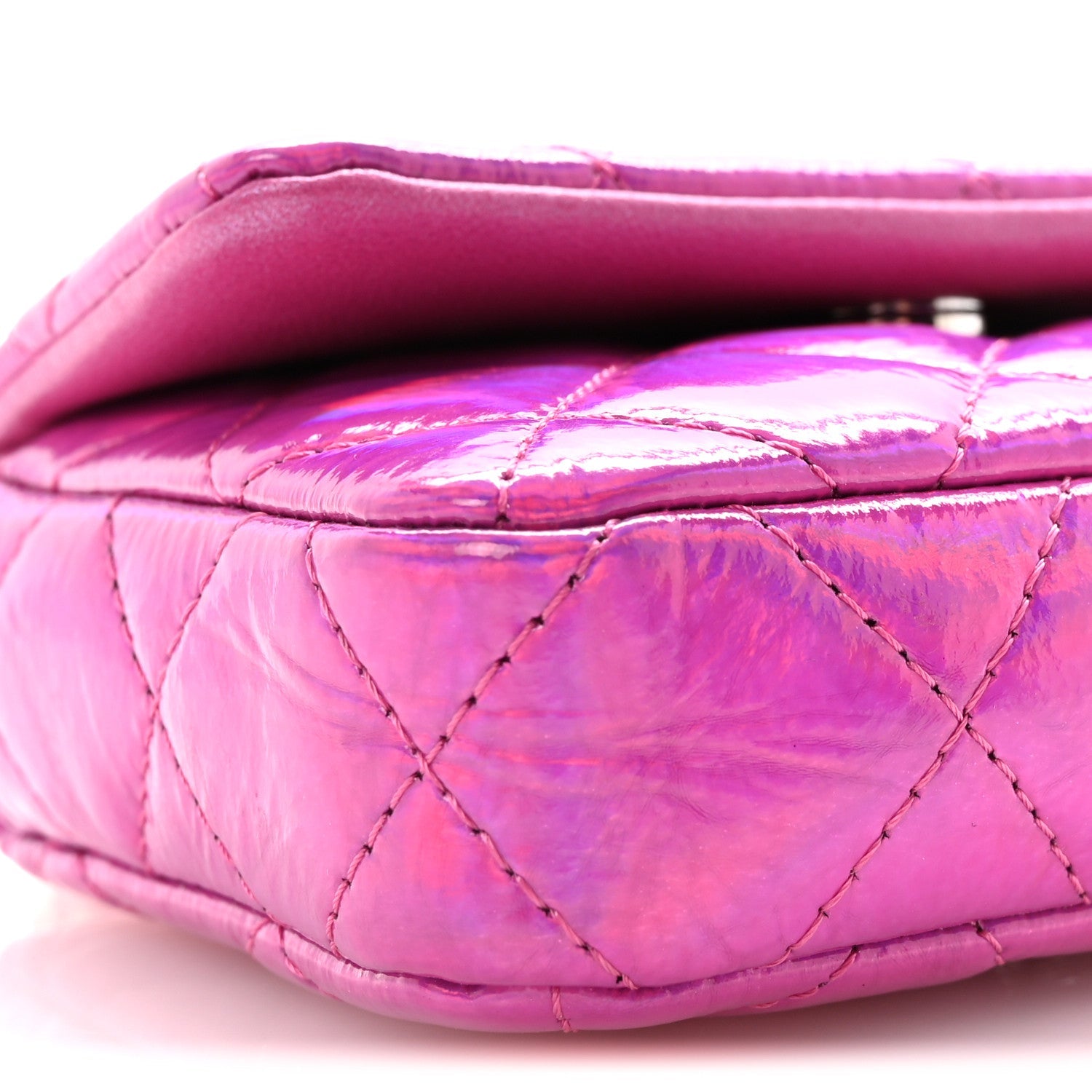 Patent Lambskin Quilted CC Hook Card Holder Pink
