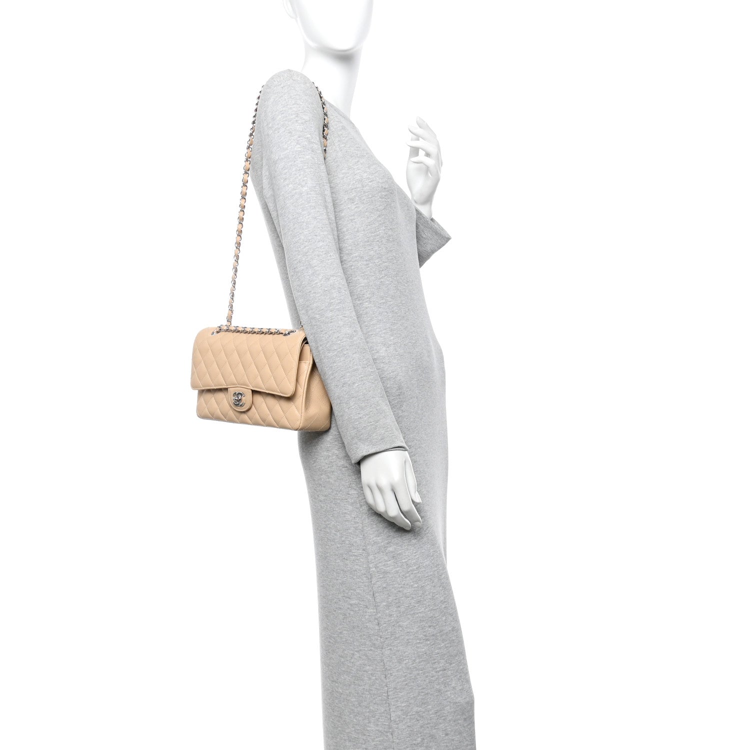 Caviar Quilted Medium Double Flap Beige Clair