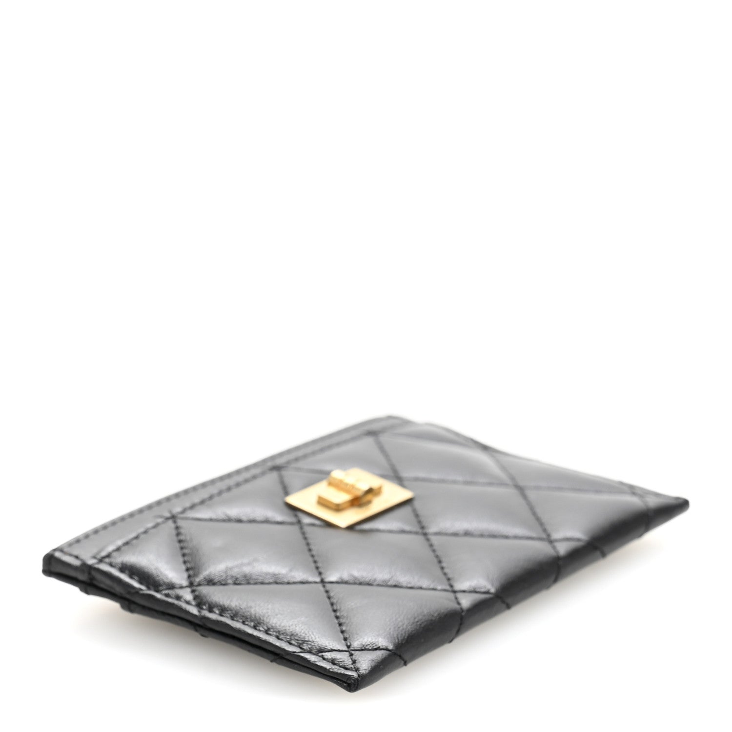 Aged Calfskin Quilted Reissue Card Holder Black