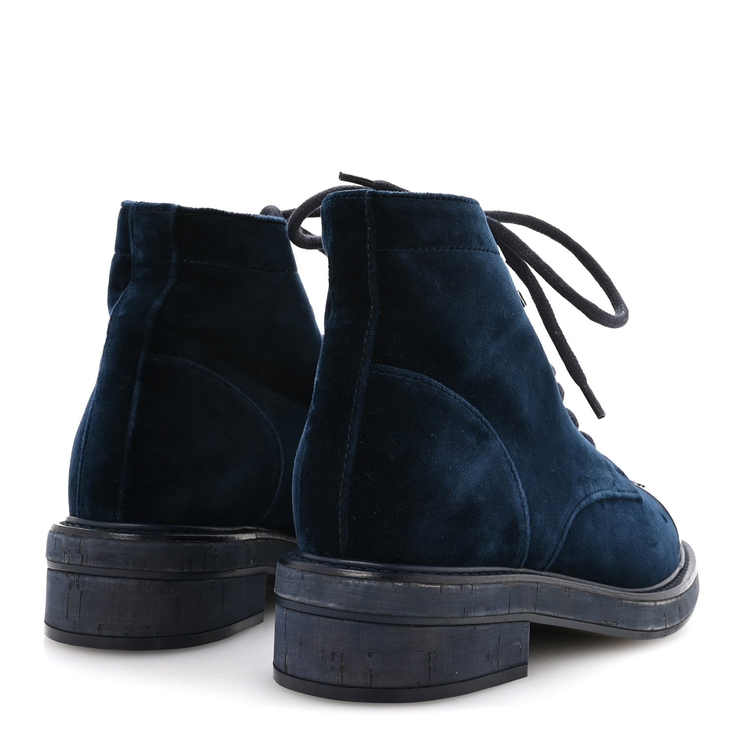 Velvet Patent Calfskin Lace Up Combat Boots 36.5 Blue Black