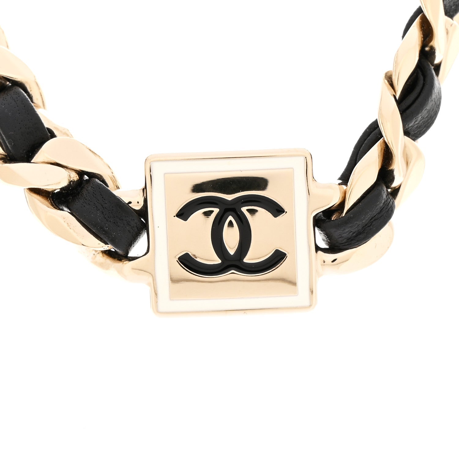 Metal Lambskin CC Square Choker Gold Black White