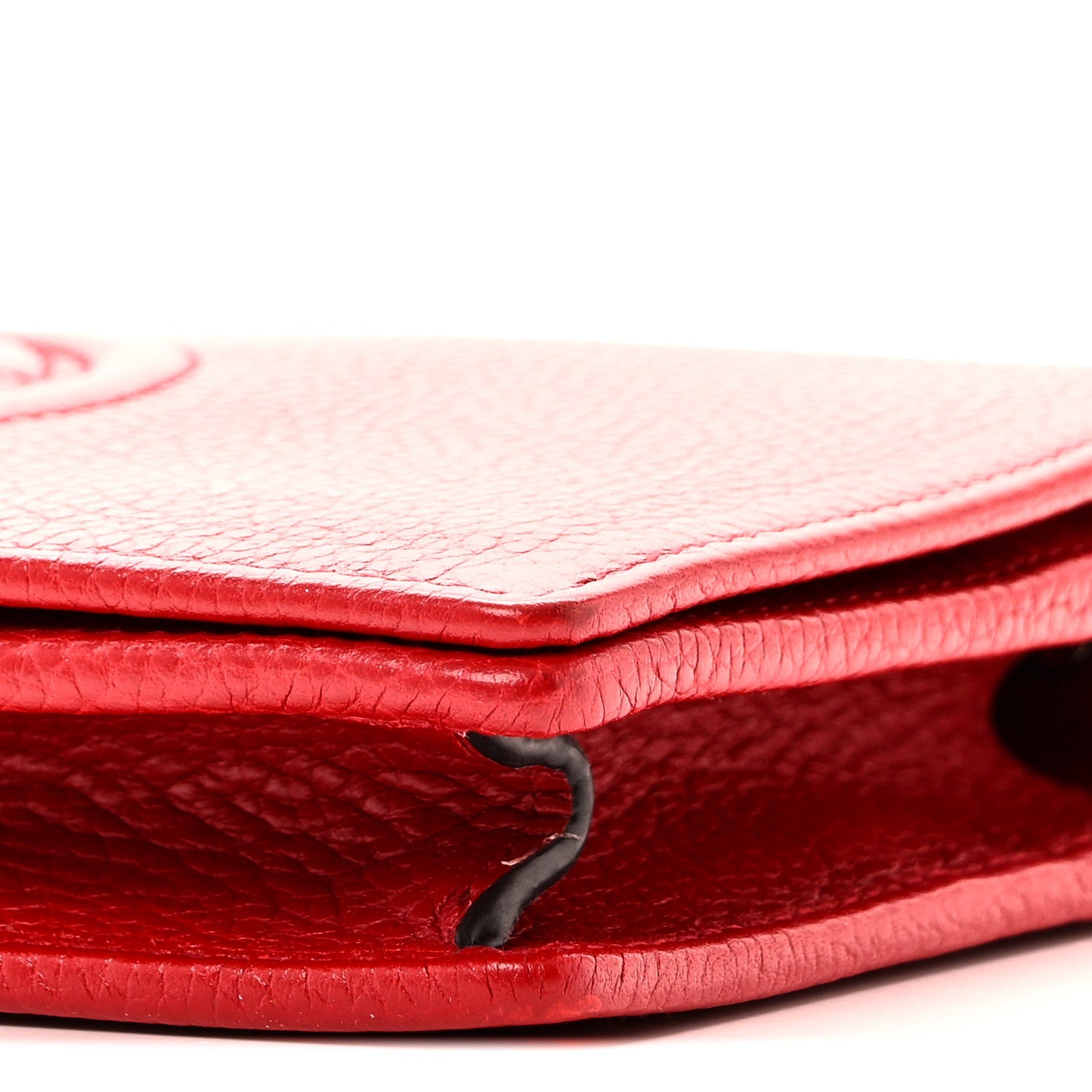 Pebbled Calfskin Soho Wallet on Chain Tabasco Red