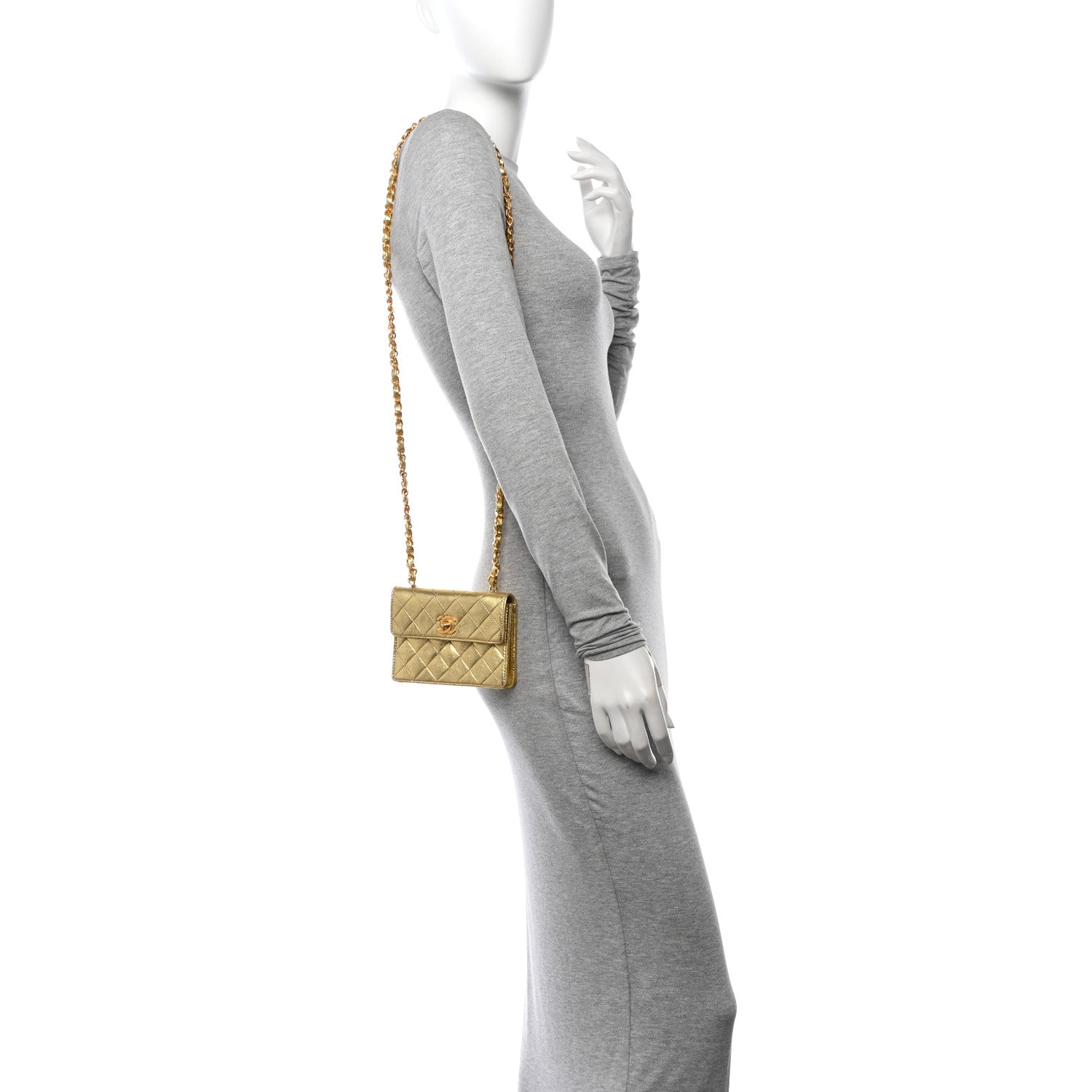 Metallic Lambskin Quilted Mini Flap Gold