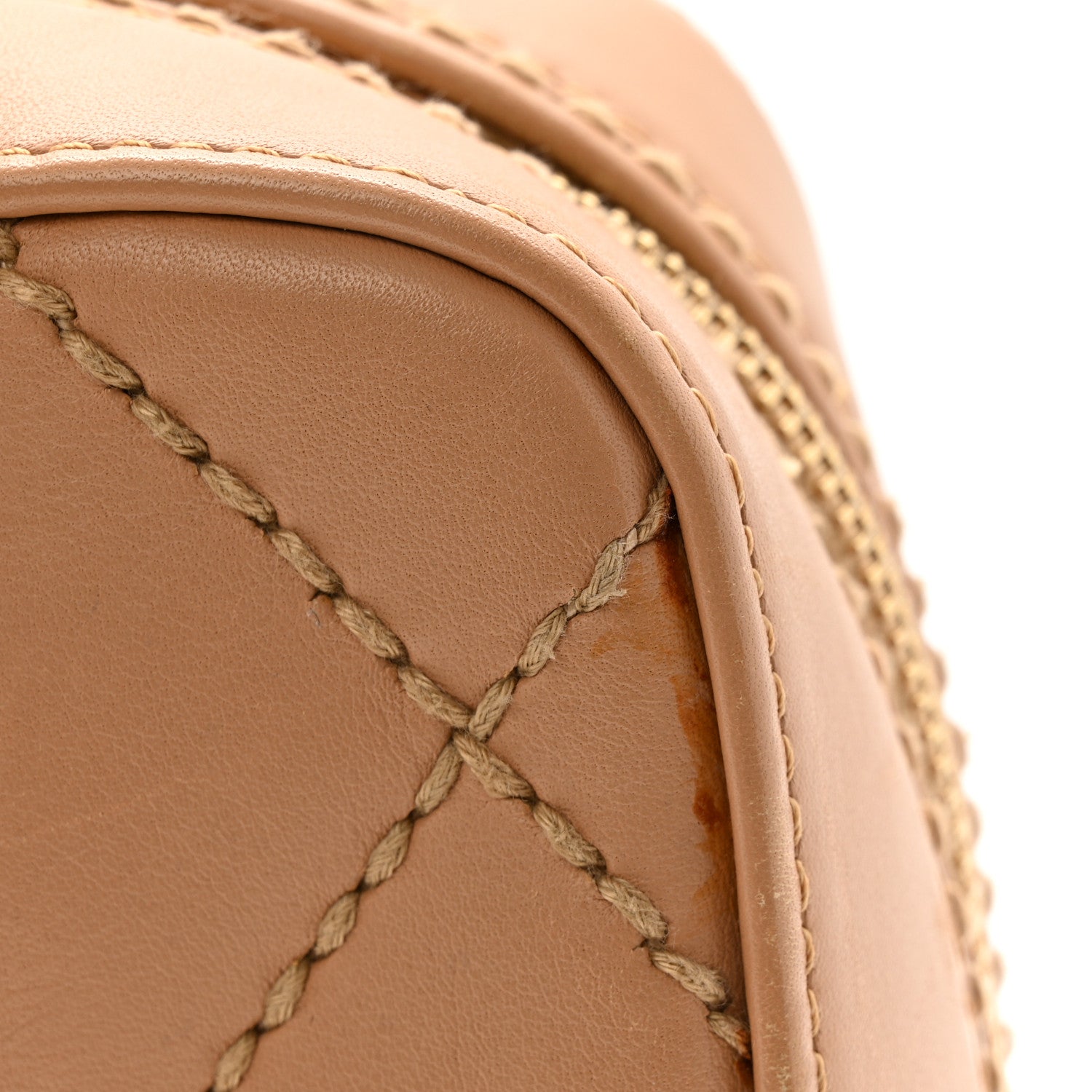 Calfskin Contrast Stitch Surpique Bowler Beige